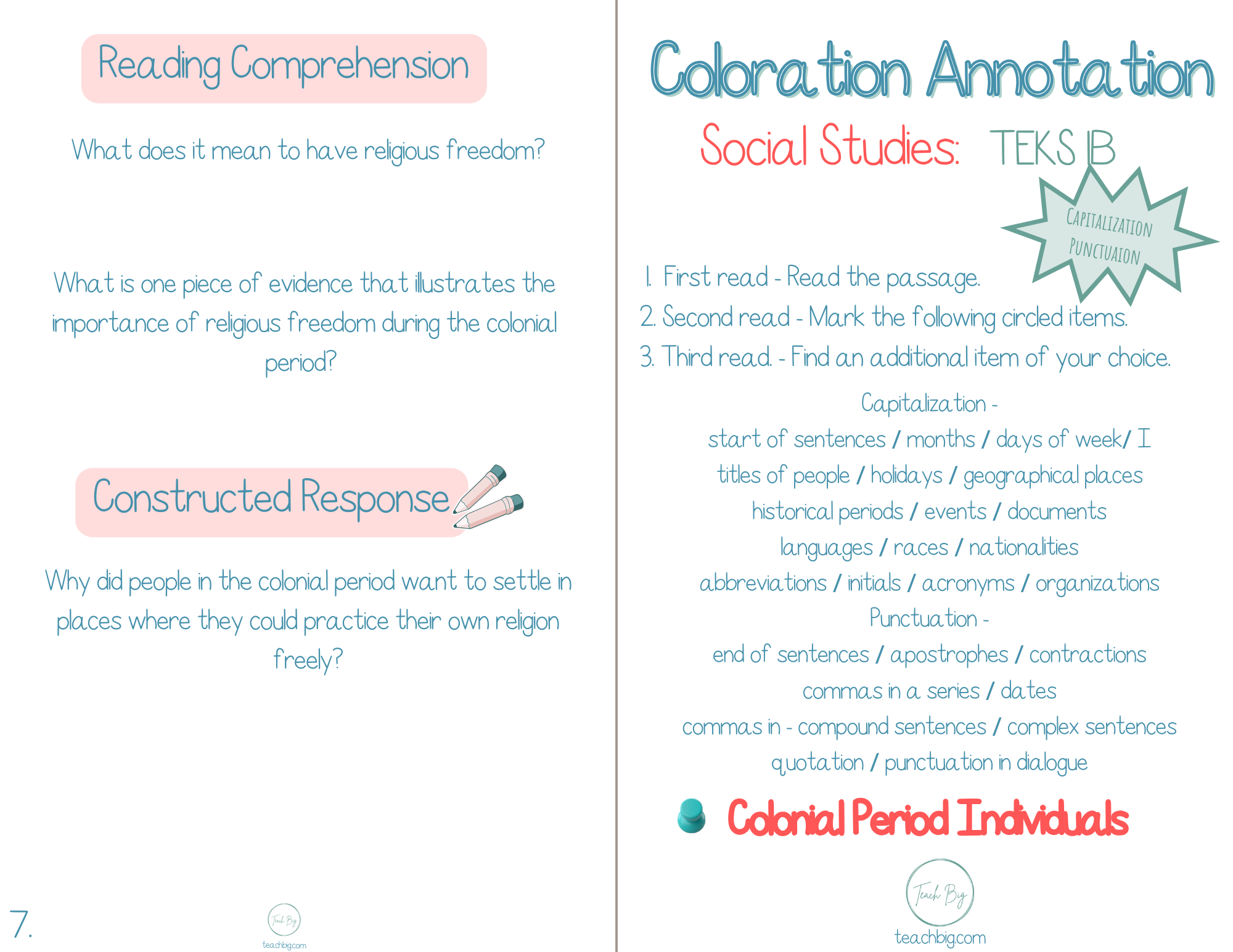 5Th Grade Coloration Annotation: Social Studies - Capitalization & Punctuation