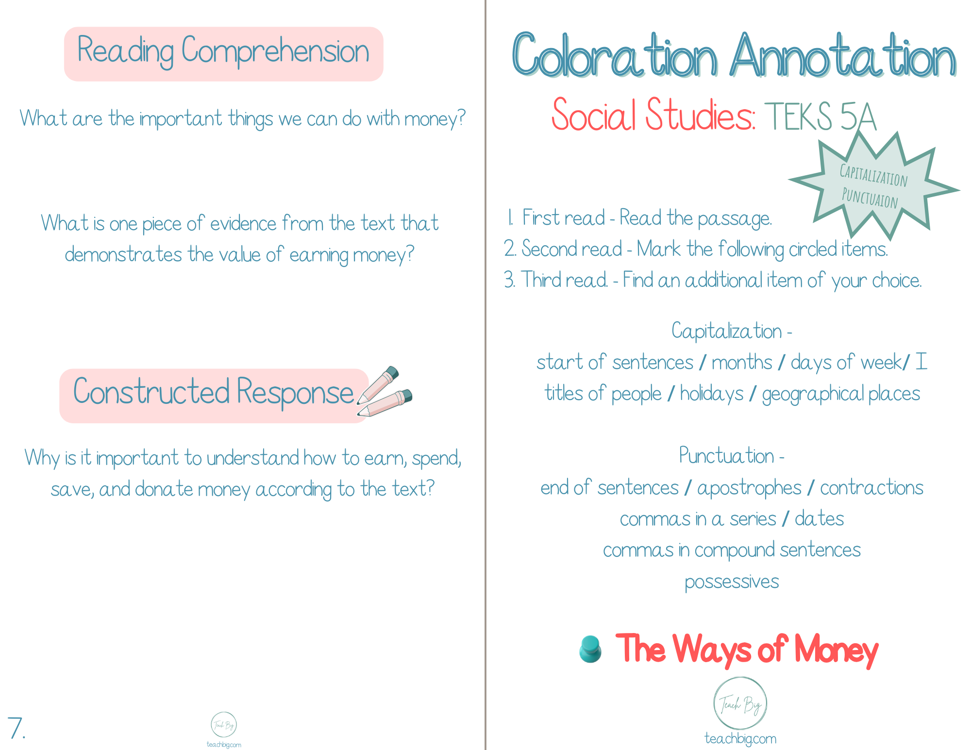 3Rd Grade Coloration Annotation: Social Studies - Capitalization & Punctuation