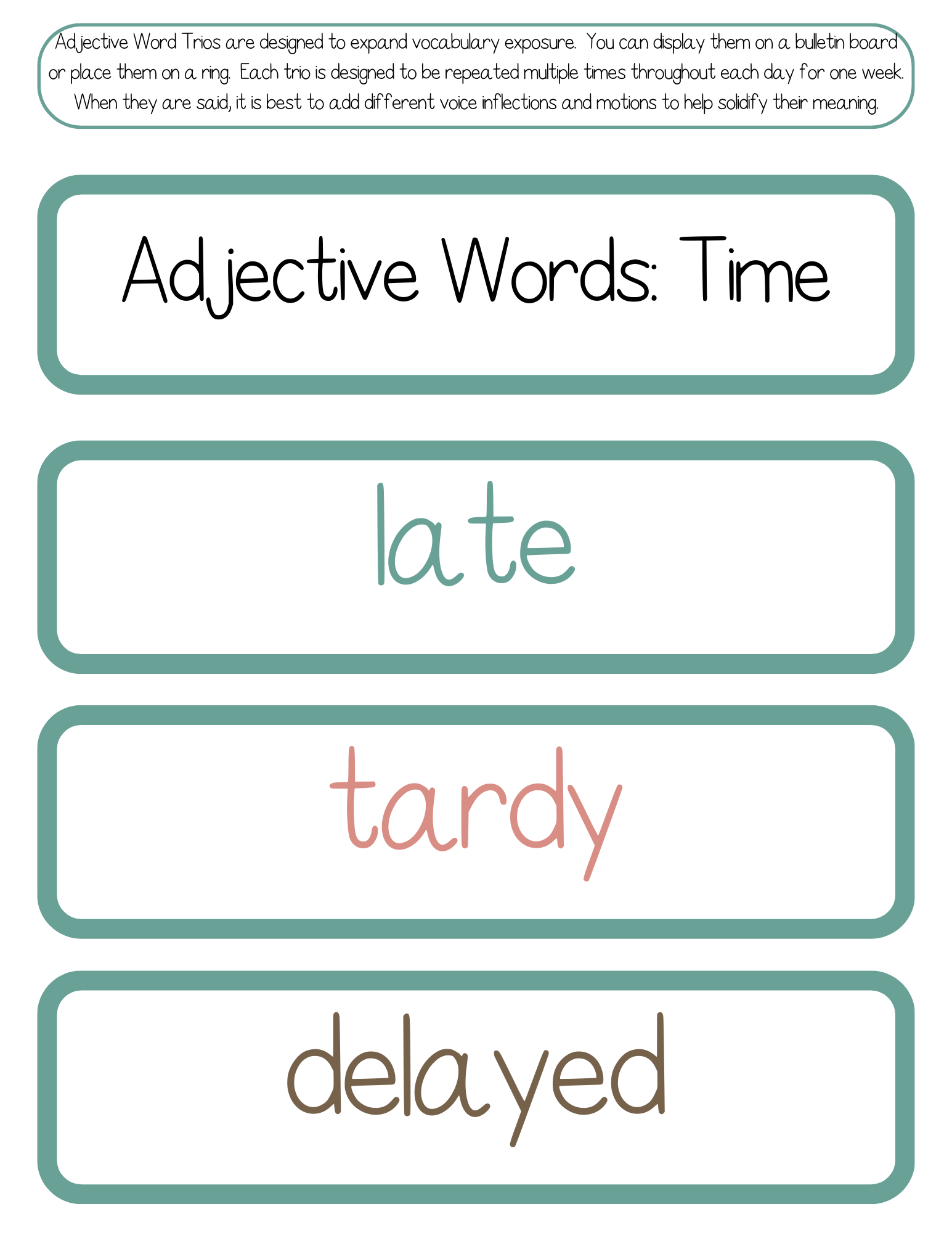 Adjective Word Trios | The Additive Word Trios Item Is A Set Of 36 Sets Three Words That Cover All