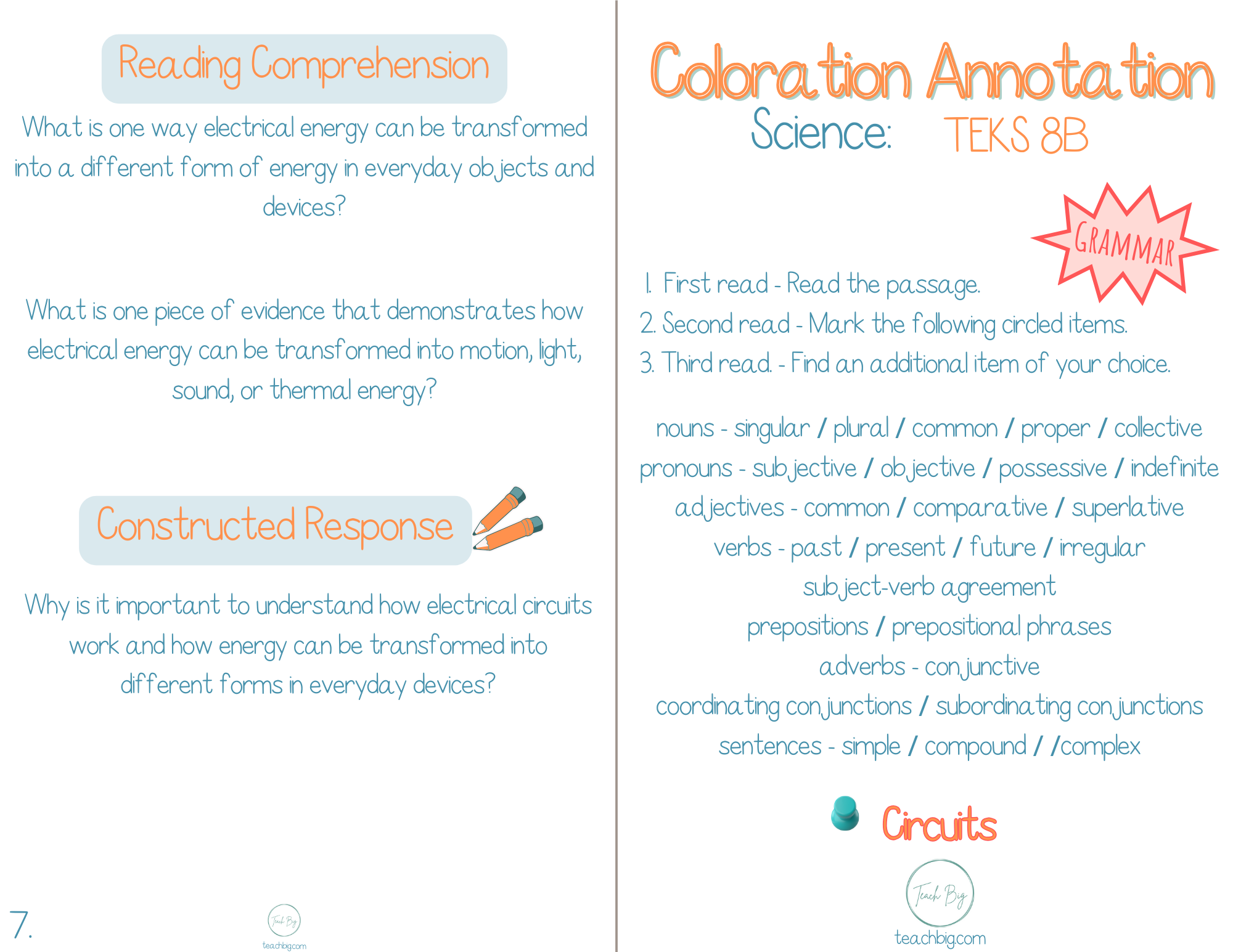 5Th Grade Coloration Annotation: Science - Grammar