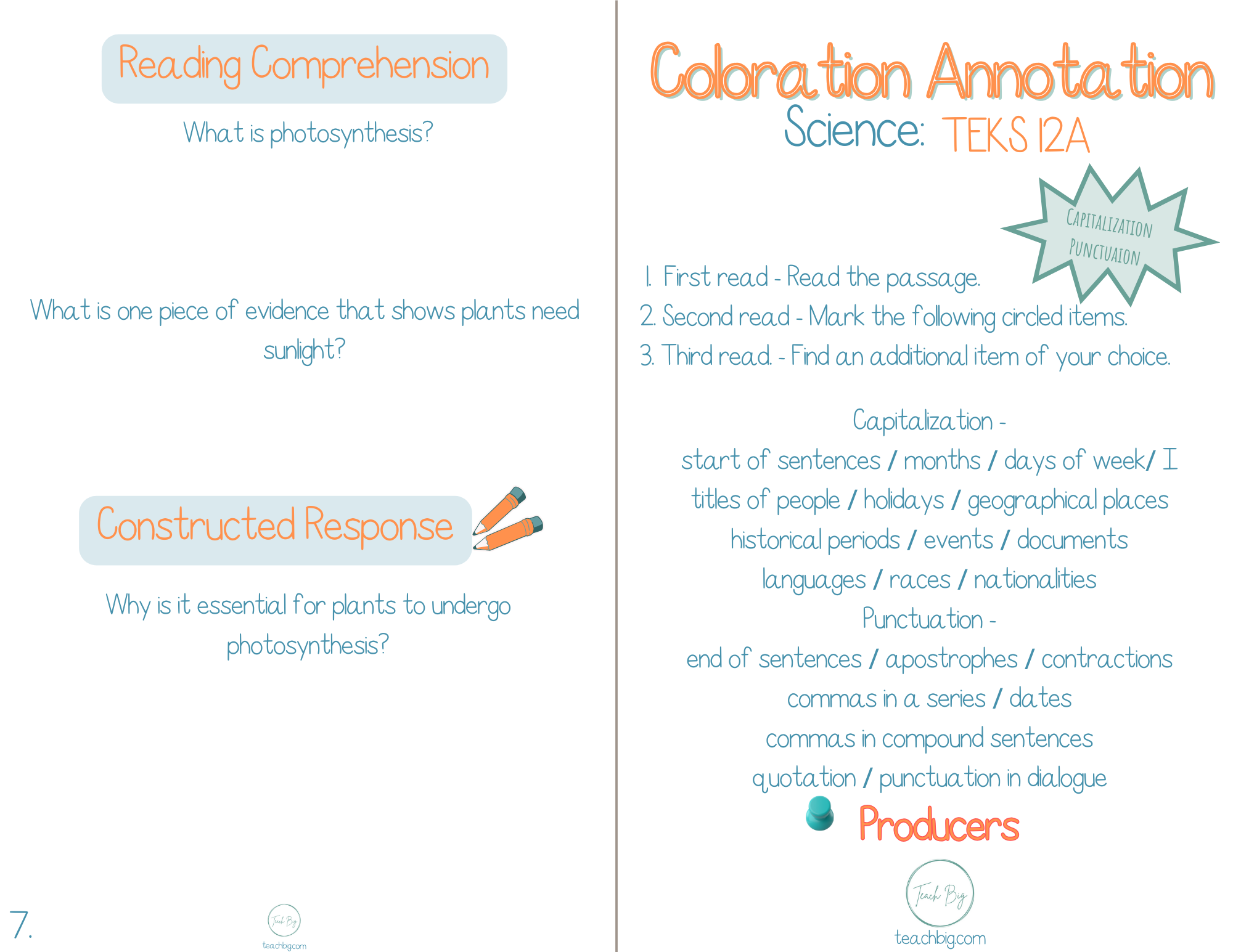 4Th Grade Coloration Annotation: Science - Capitalization & Punctuation