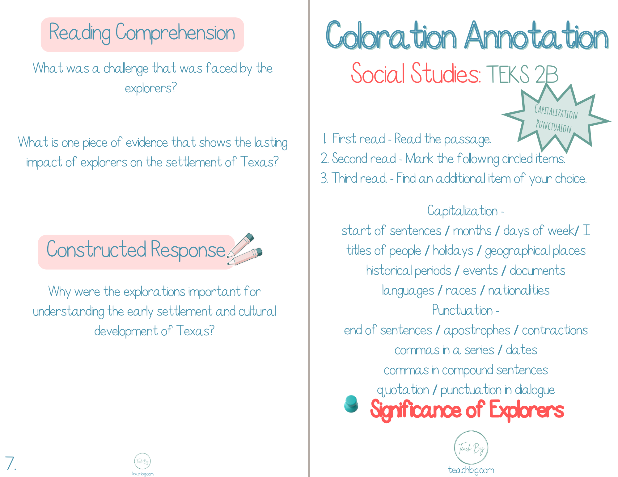 4Th Grade Coloration Annotation: Social Studies - Capitalization & Punctuation