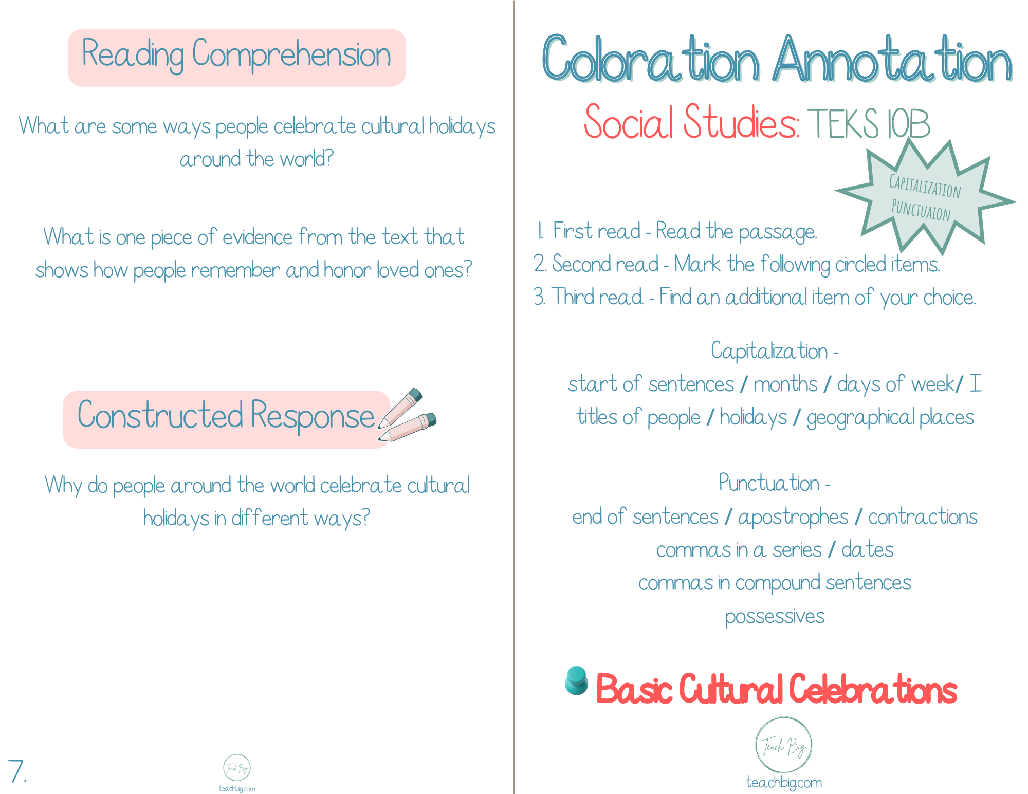 3Rd Grade Coloration Annotation: Social Studies - Capitalization & Punctuation