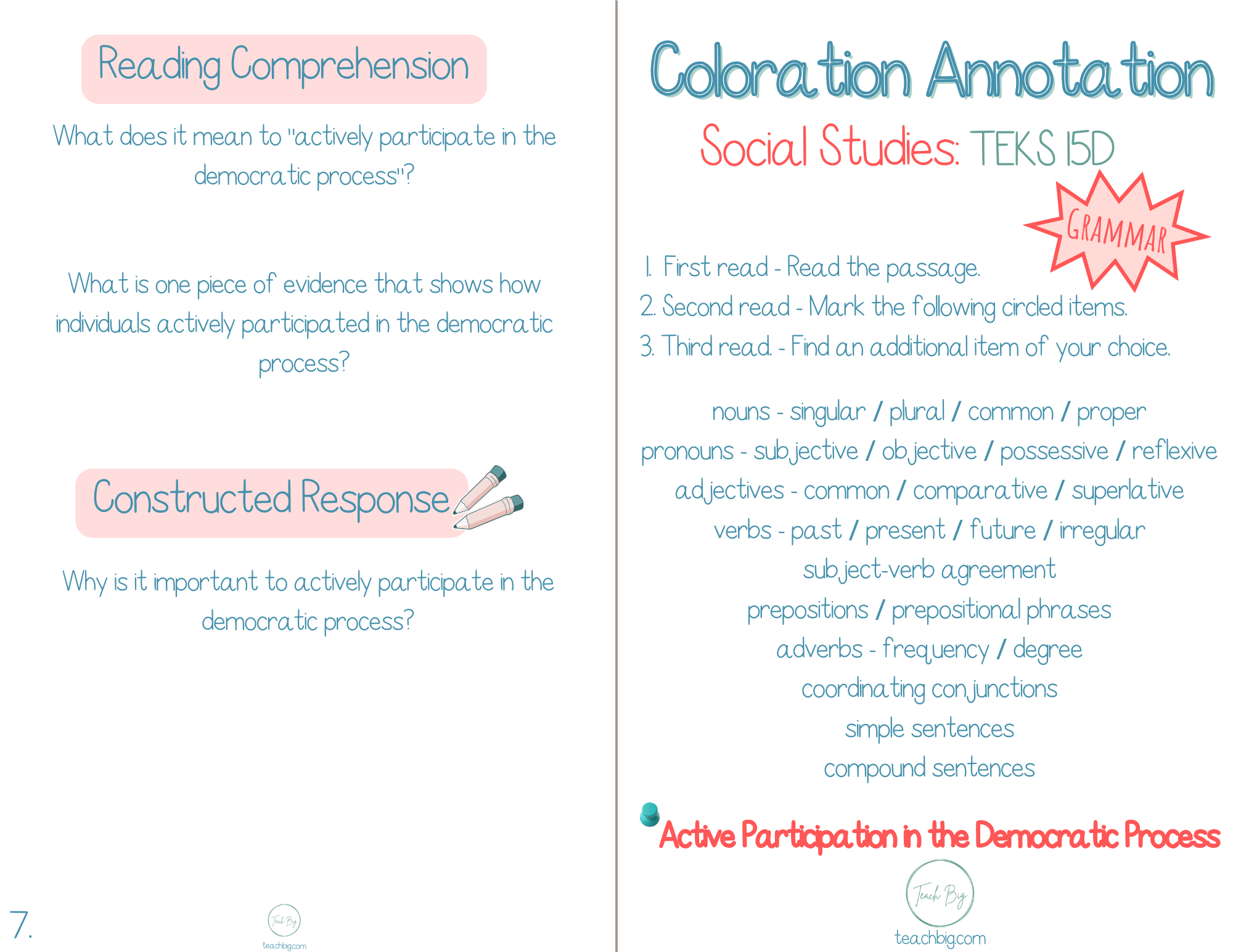 4Th Grade Coloration Annotation: Social Studies - Grammar