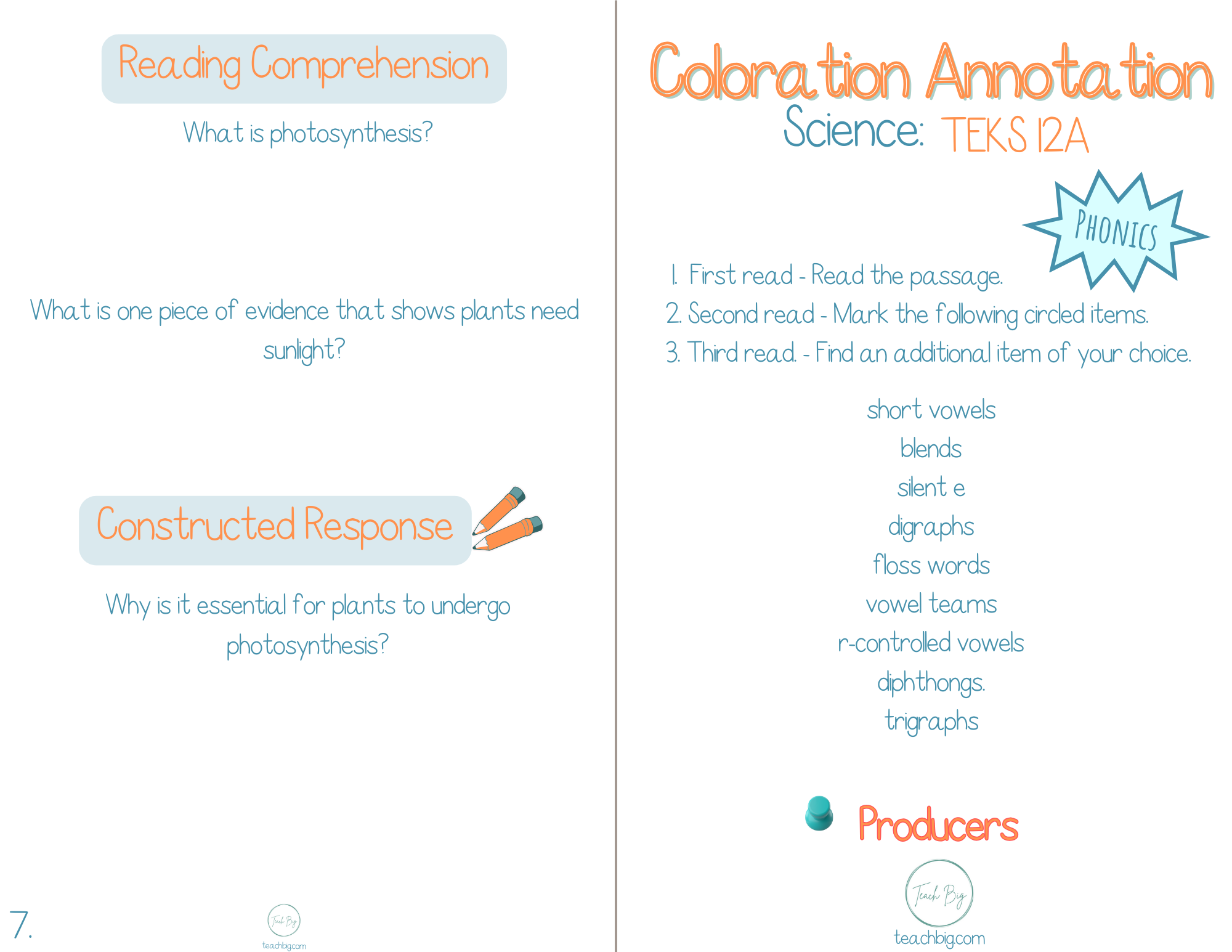 4Th Grade Coloration Annotation: Science - Phonics