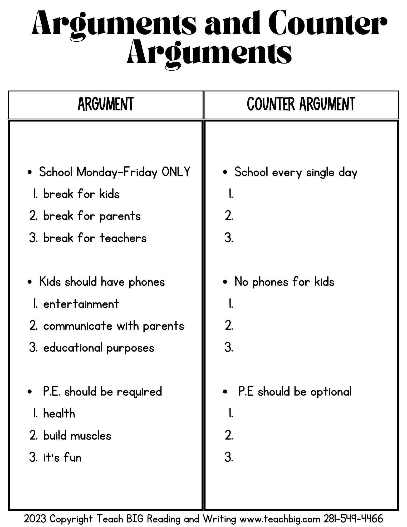 Counter Arguments - This Resource Is Great For Grades 7-8.