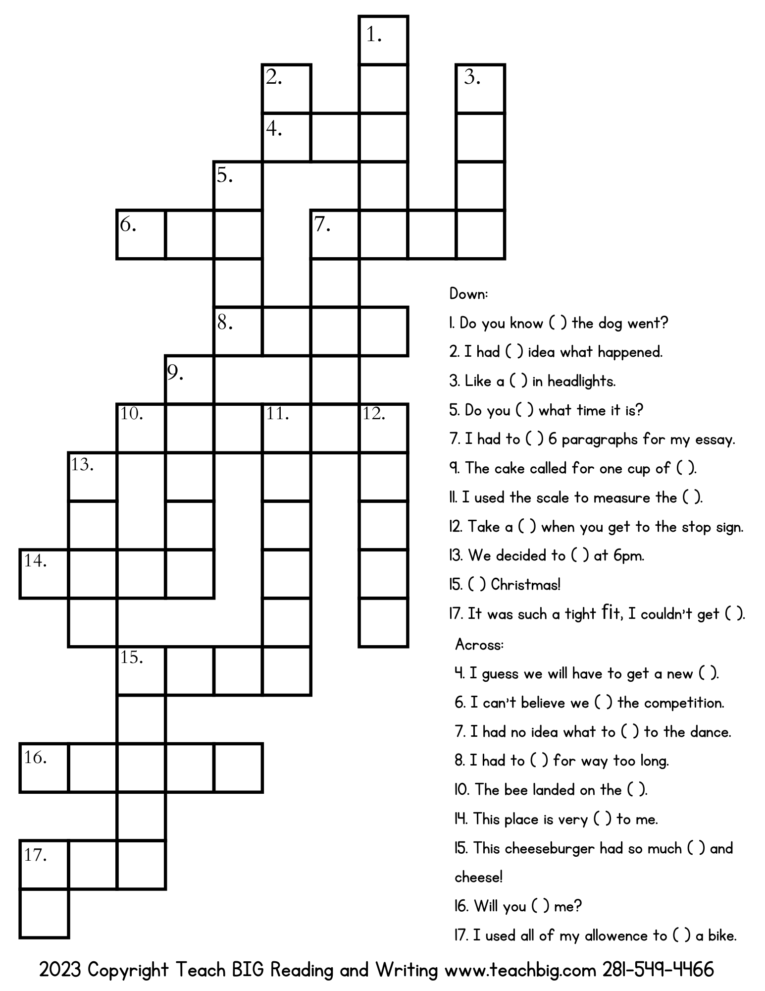 Homophone Crossword- This Resource Is Great For Grades 4-6. Crossword