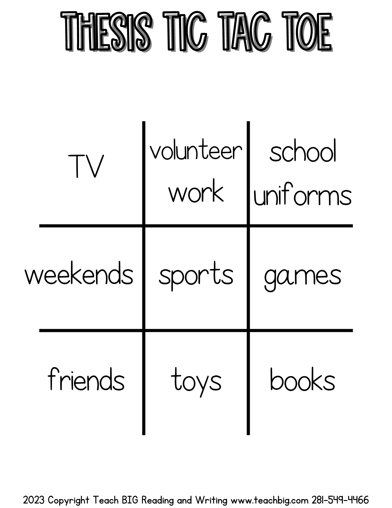 Thesis Tic Tac Toe - This Resource Is Great For Grades 4-6.