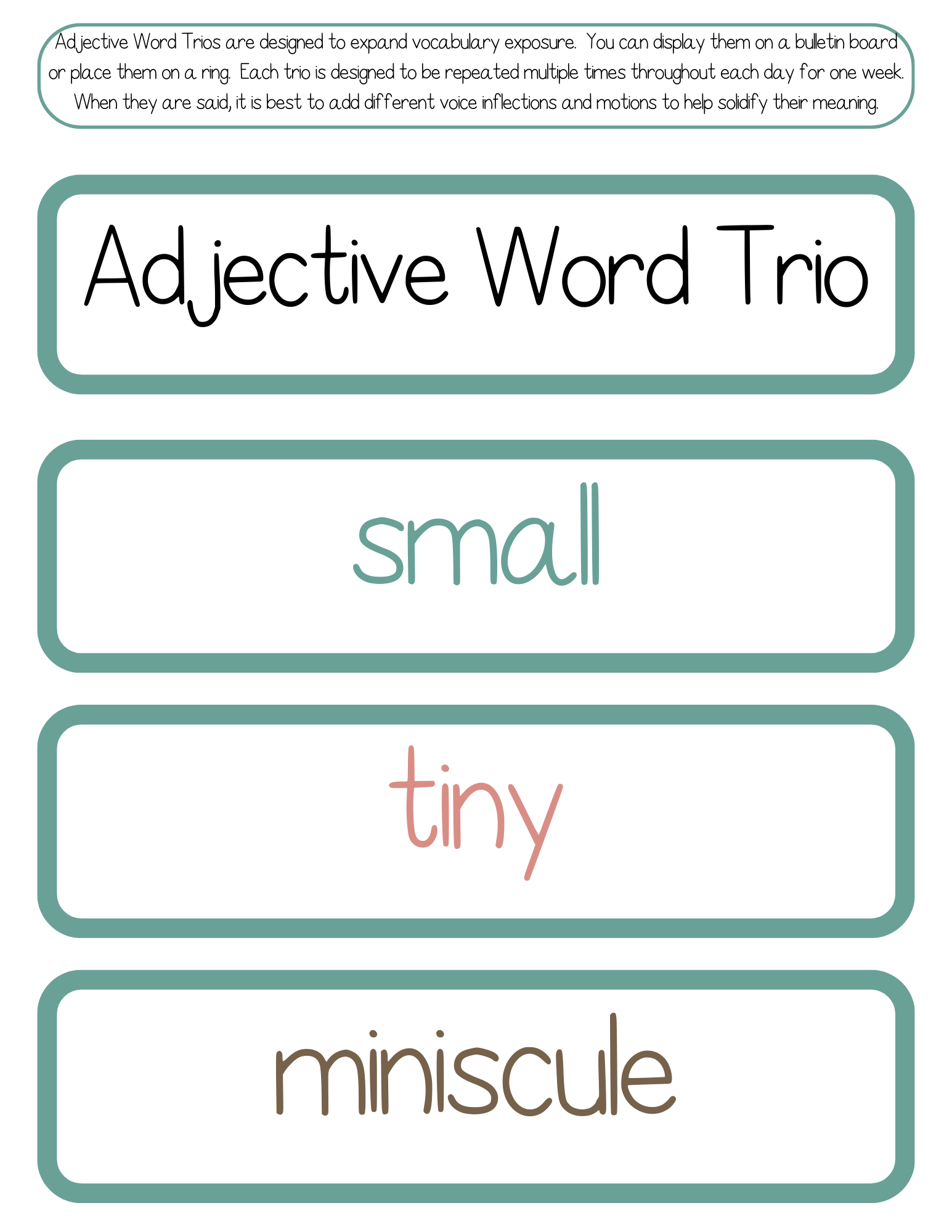 Adjective Word Trios | The Additive Word Trios Item Is A Set Of 36 Sets Three Words That Cover All