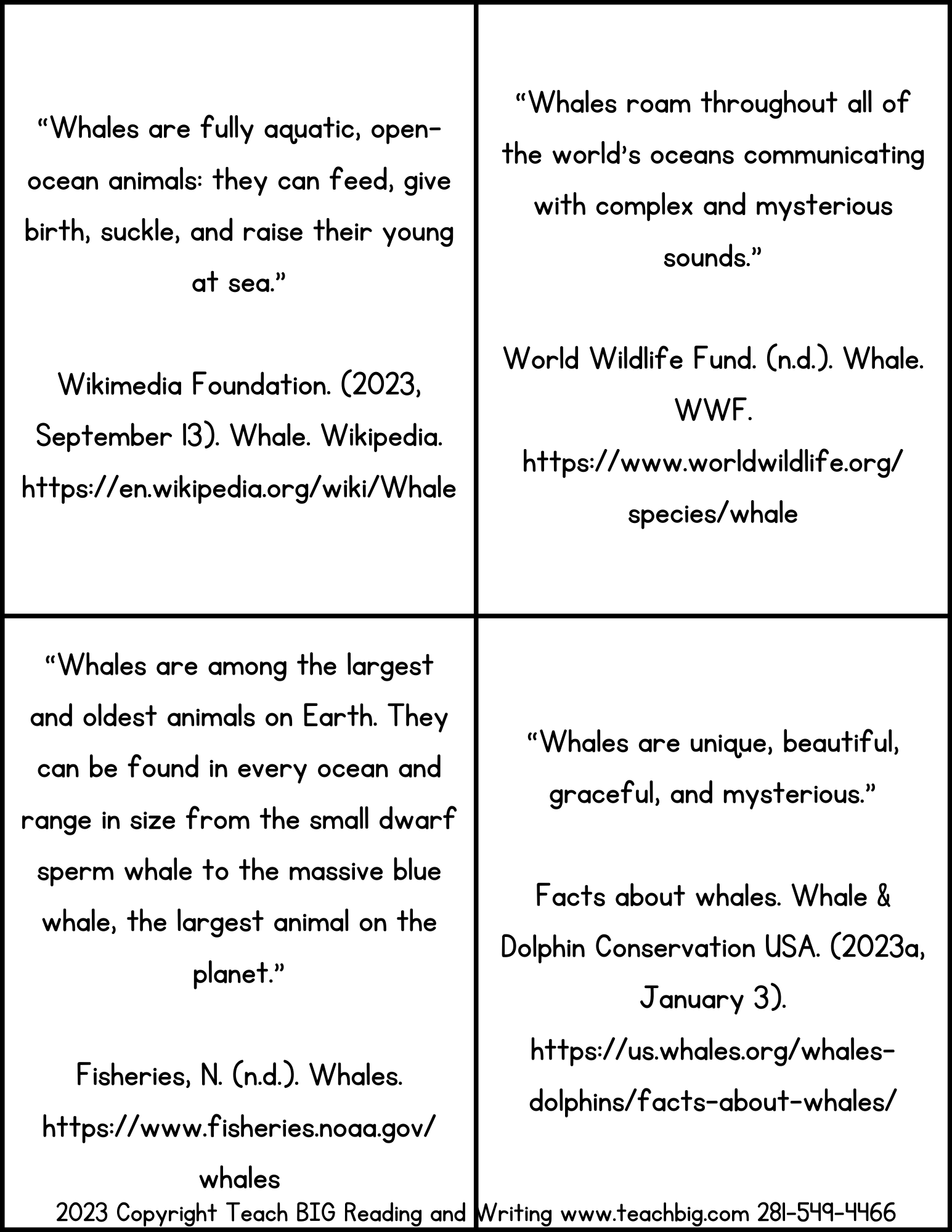 Whale Citing - This Resource Is Great For Grades 7-8.