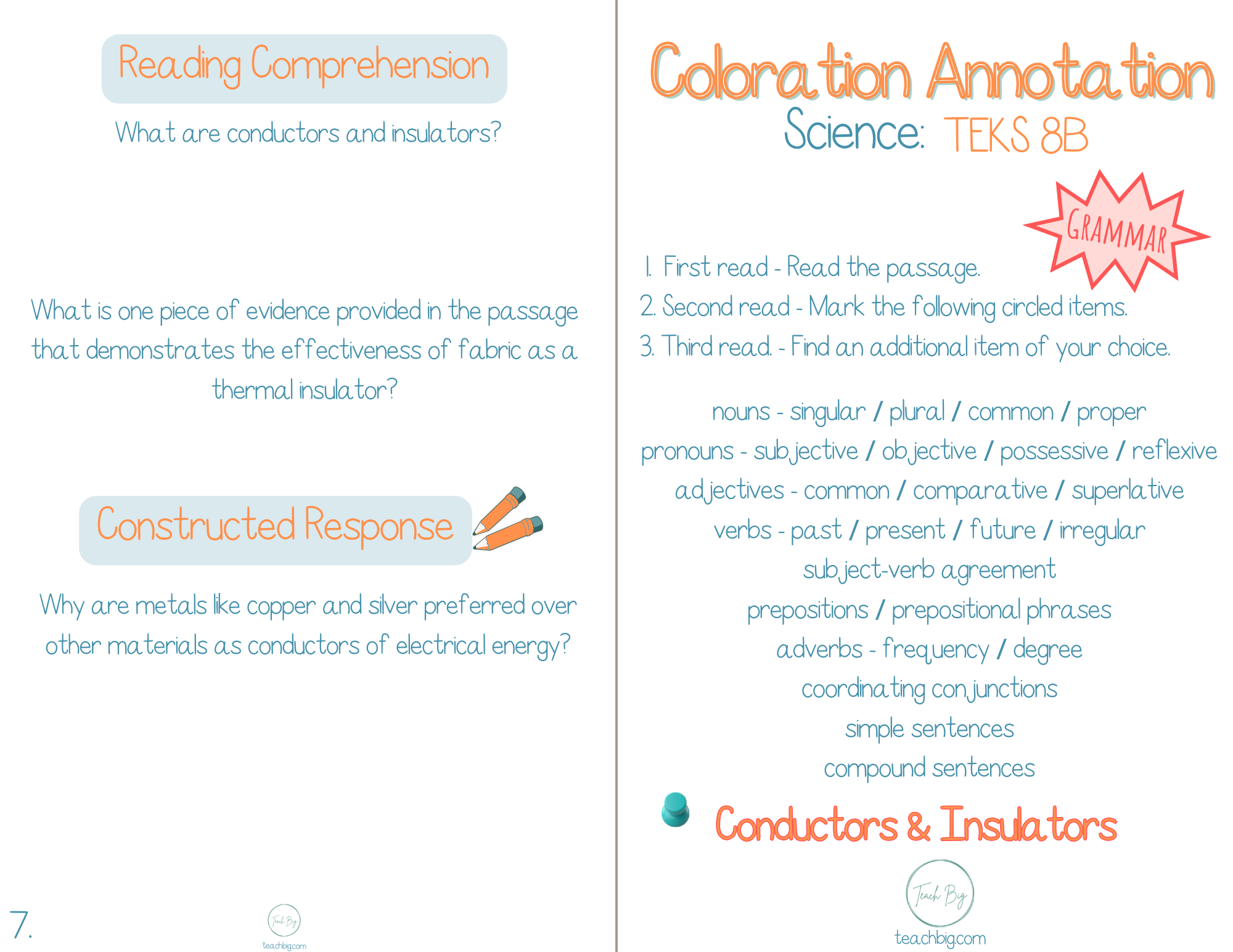 4Th Grade Coloration Annotation: Science - Grammar