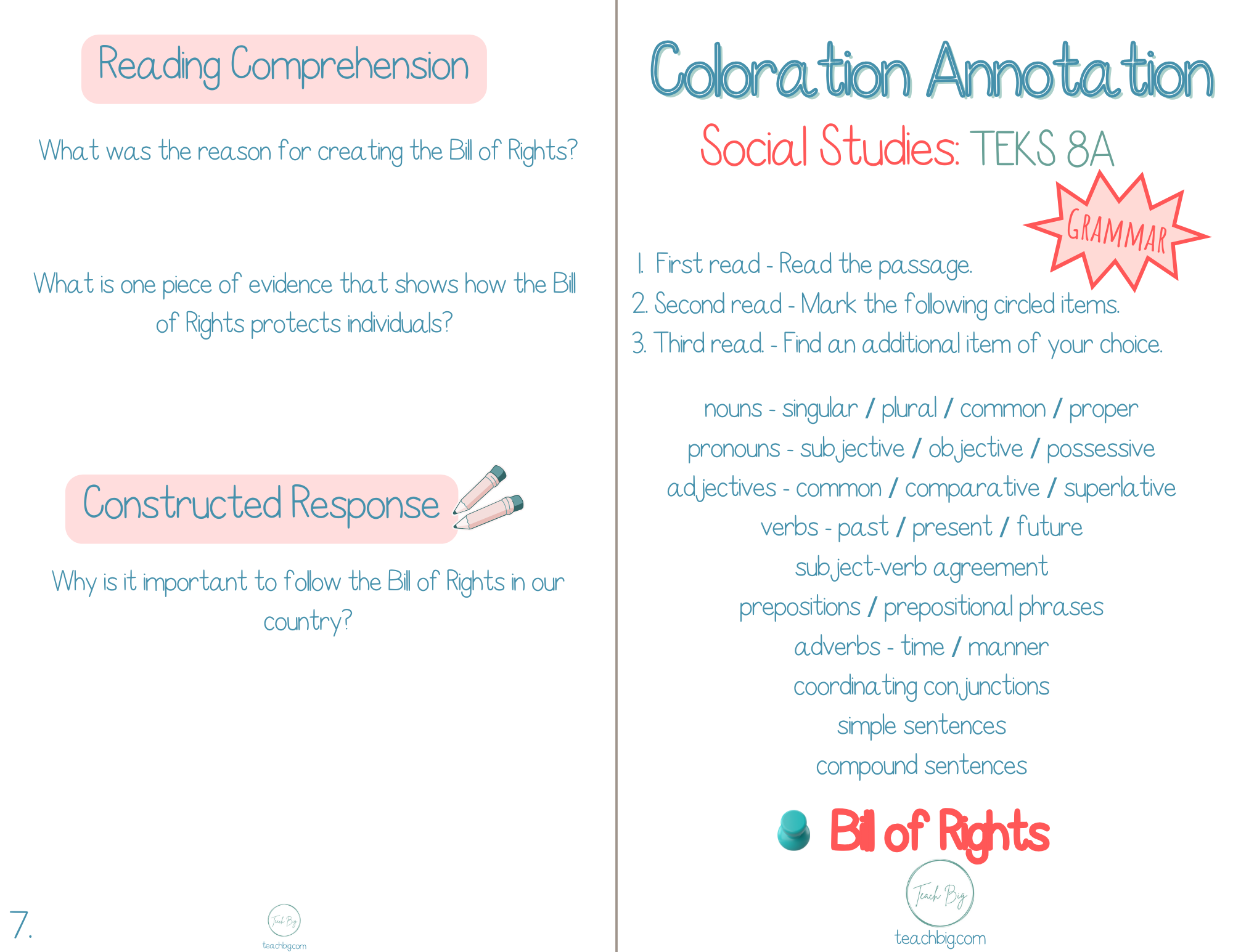 3Rd Grade Coloration Annotation: Social Studies - Grammar