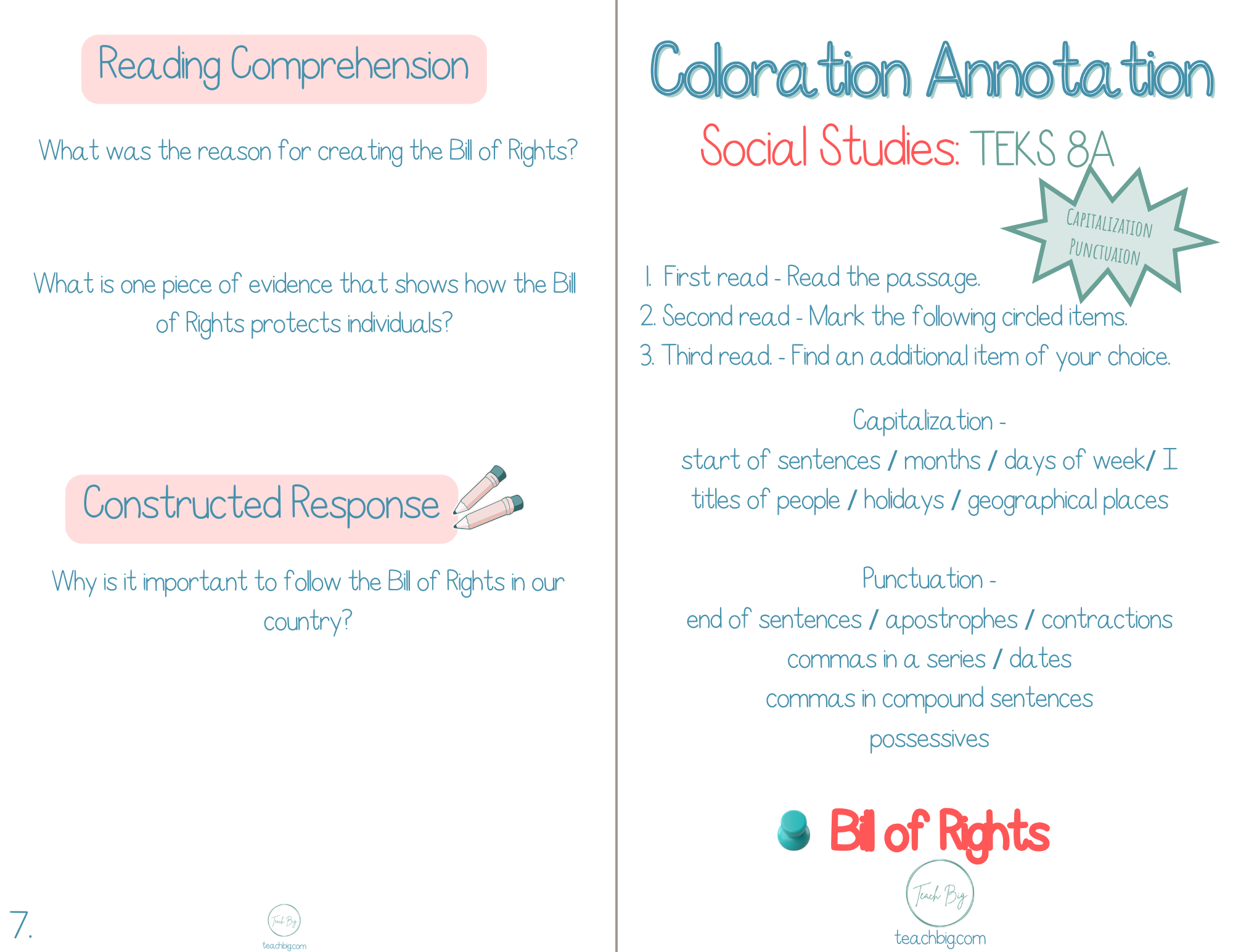 3Rd Grade Coloration Annotation: Social Studies - Capitalization & Punctuation