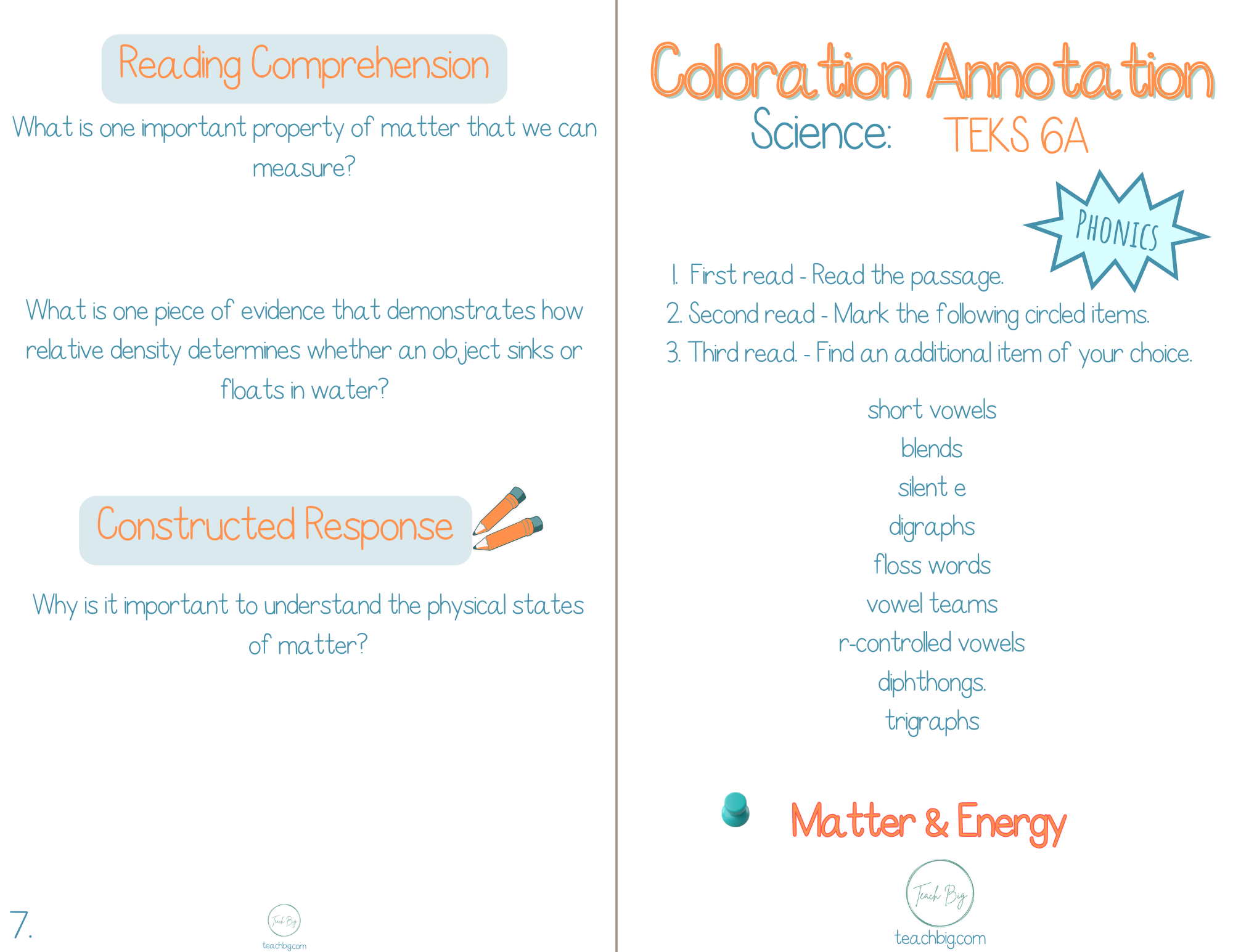 5Th Grade Coloration Annotation: Science - Phonics