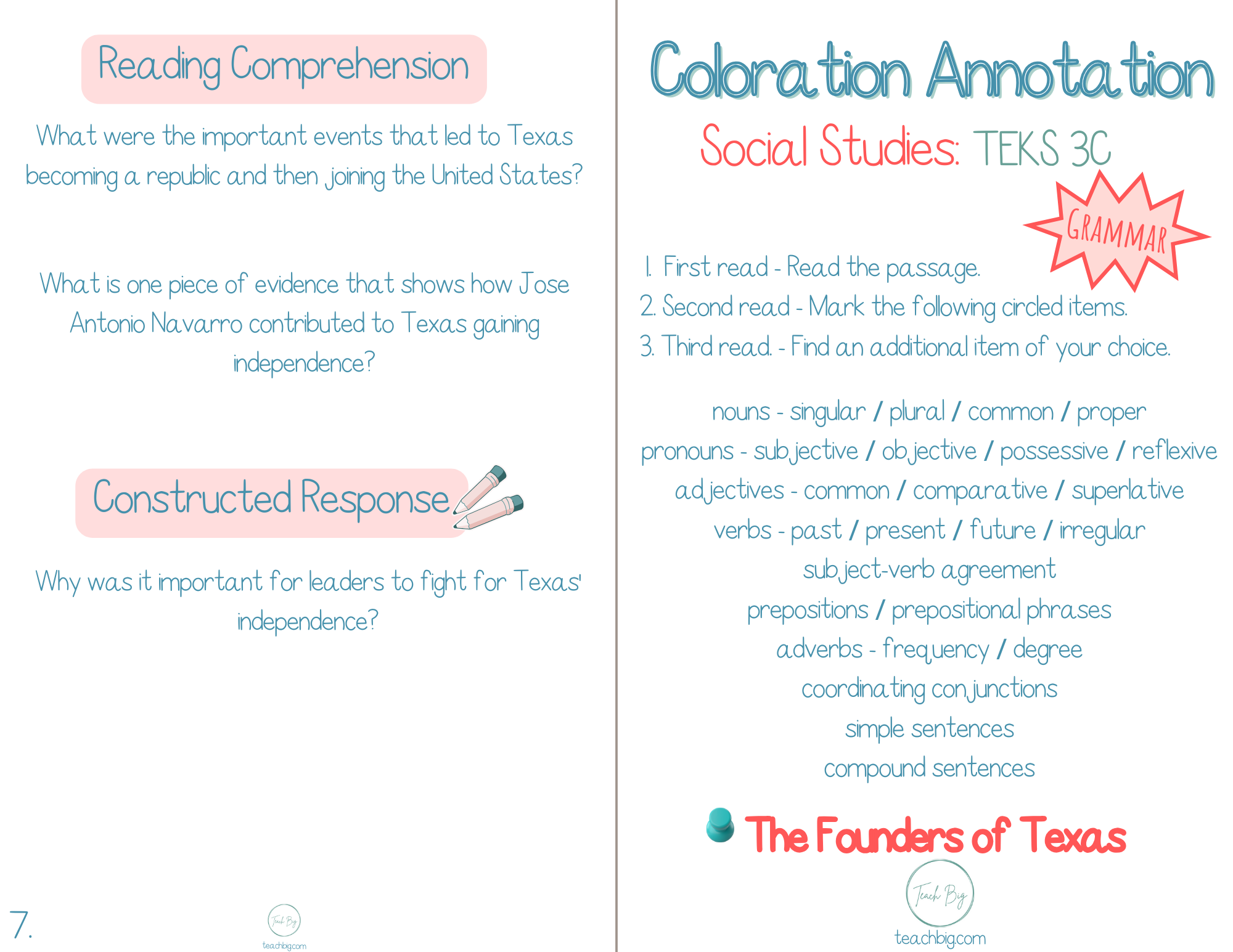 4Th Grade Coloration Annotation: Social Studies - Grammar