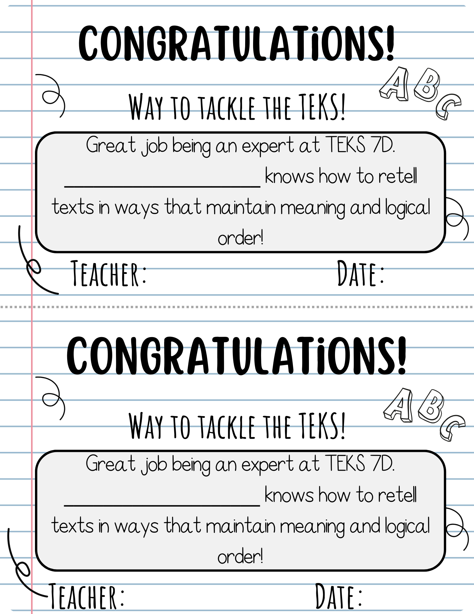 Way To Tackle The Teks! Certificate - Teks 7A 7F | This Certificate Isn’t Just A Paper; It