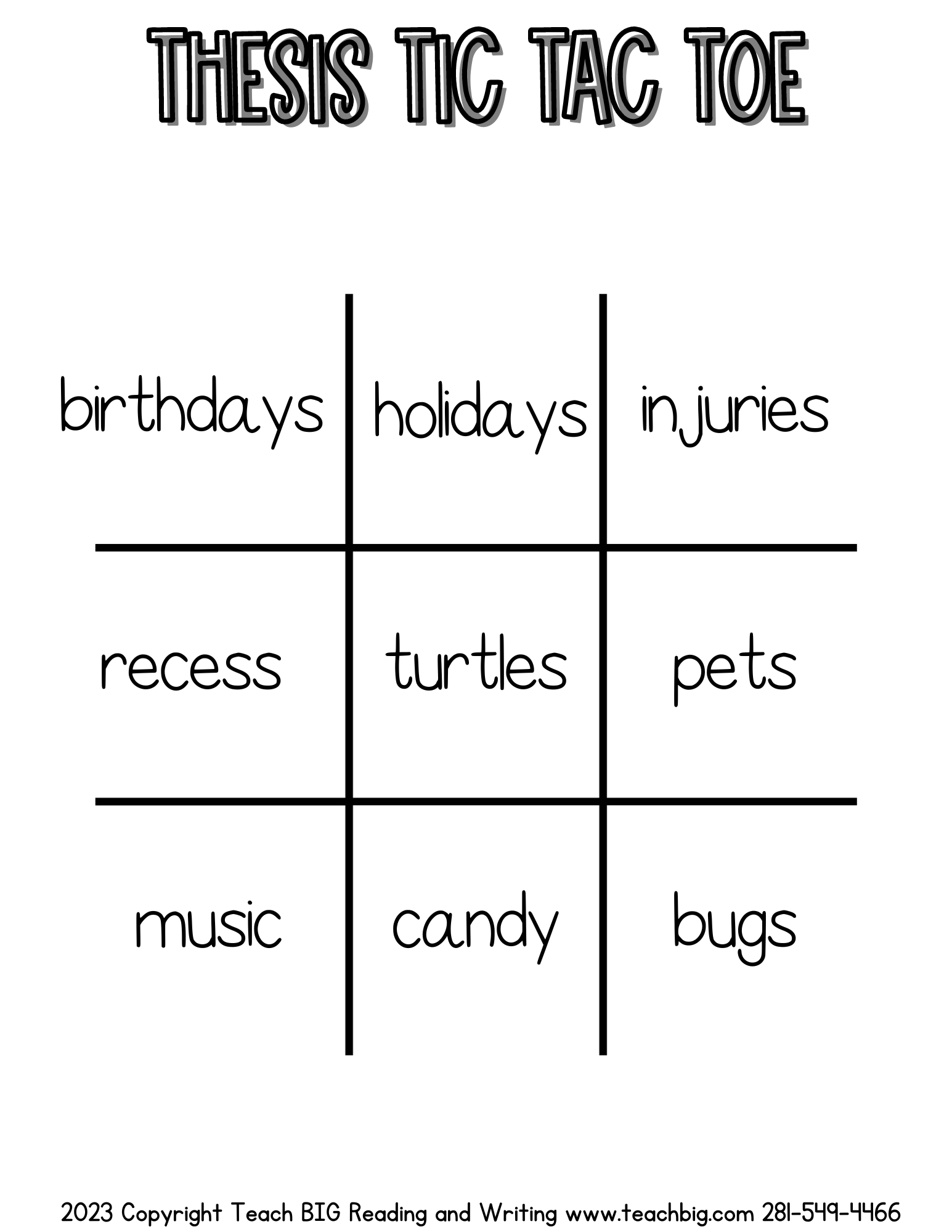 Thesis Tic Tac Toe - This Resource Is Great For Grades 4-6.