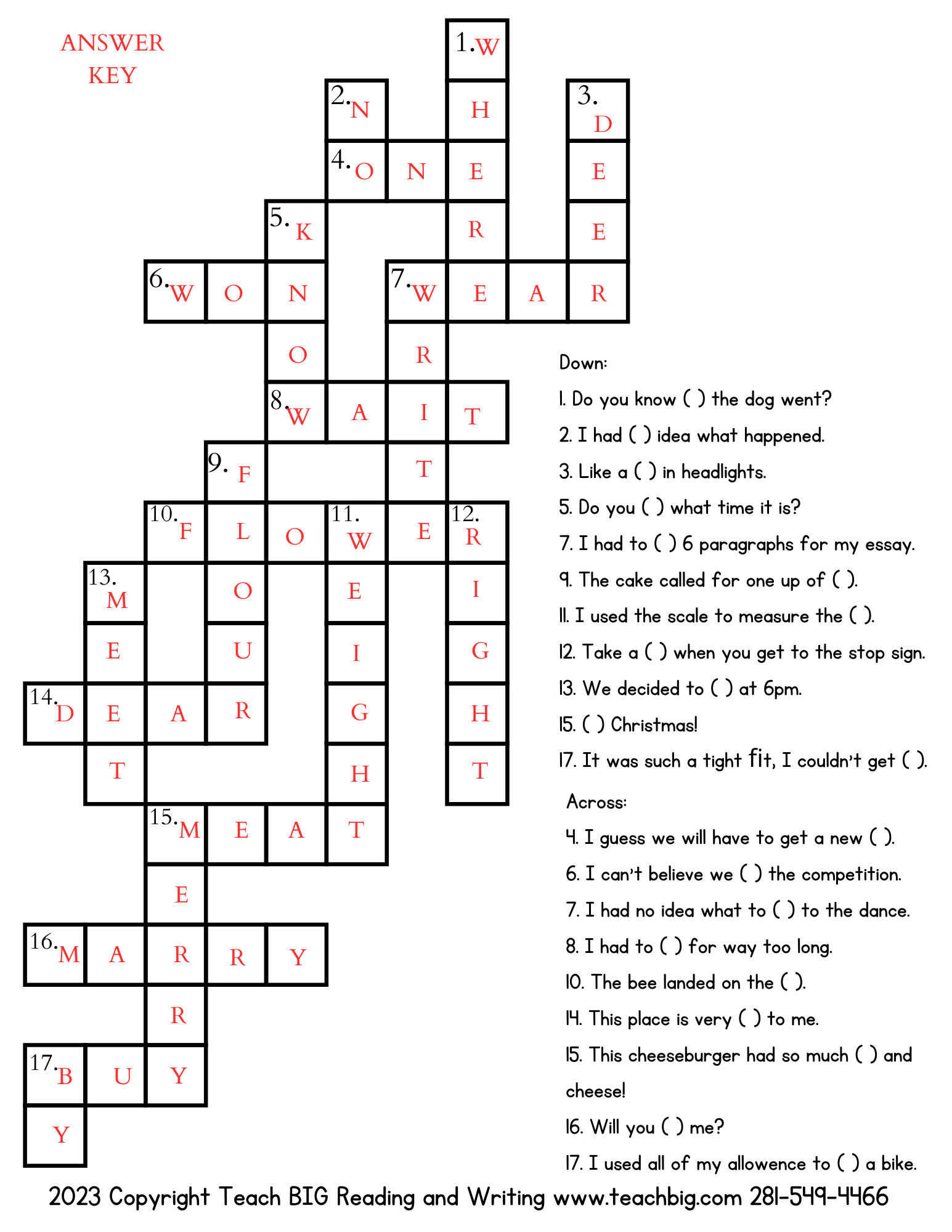 Homophone Crossword- This Resource Is Great For Grades 4-6. Crossword