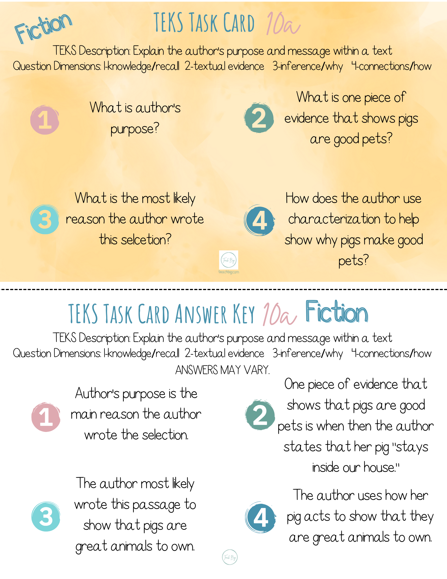 Teks Task Cards: 10A - Fiction