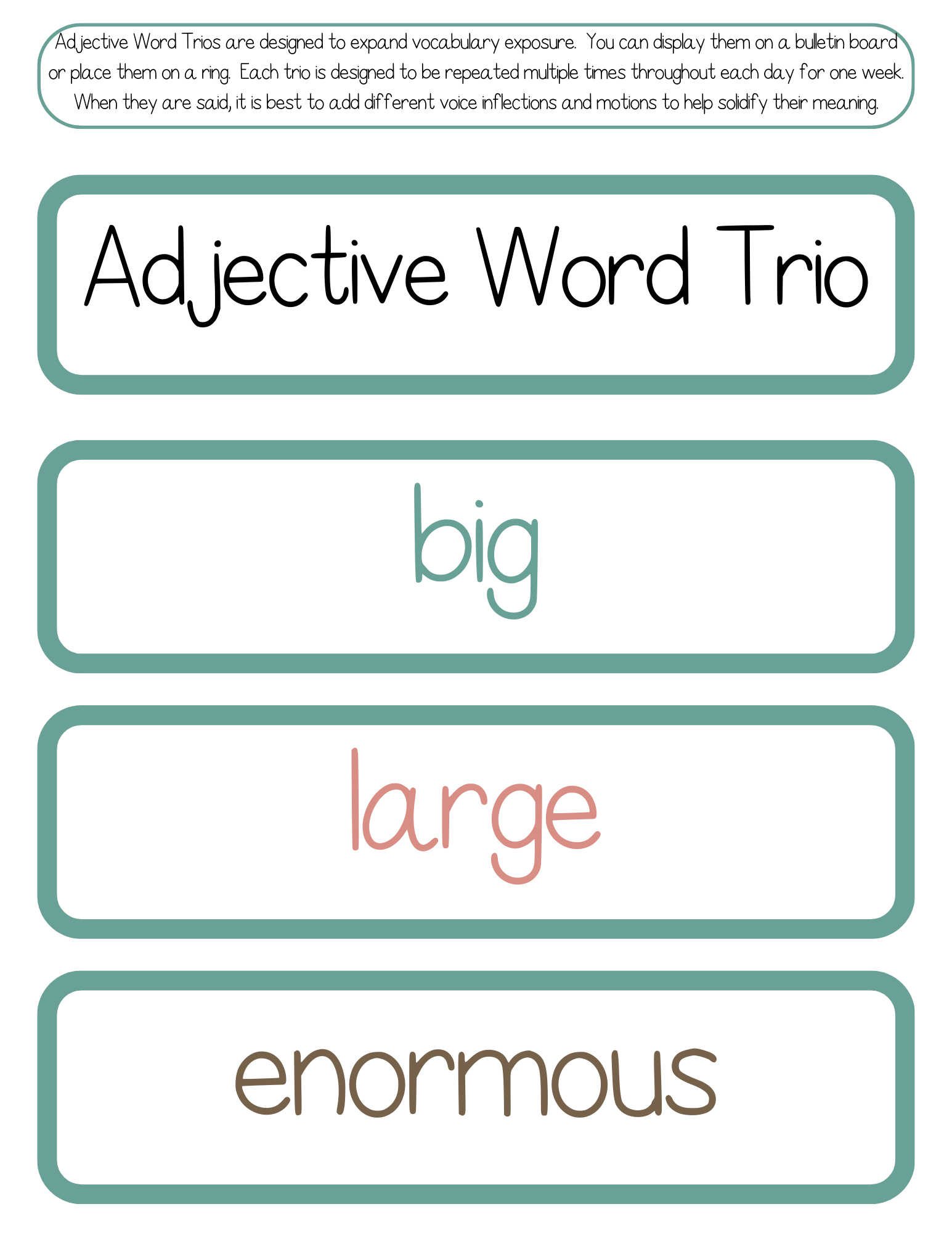 Adjective Word Trios | The Additive Word Trios Item Is A Set Of 36 Sets Three Words That Cover All