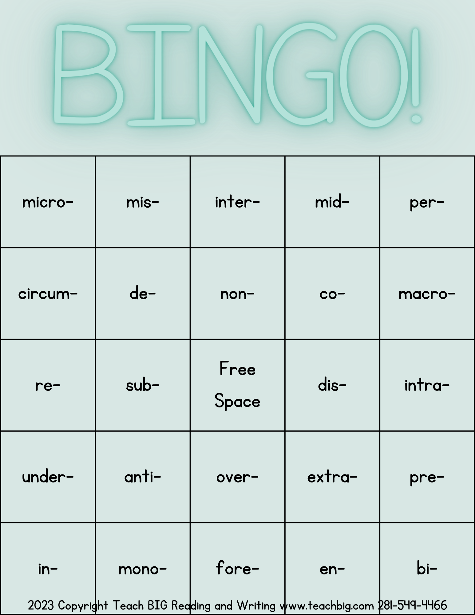 Prefix Bingo - This Resource Is Great For Grades 2-3.