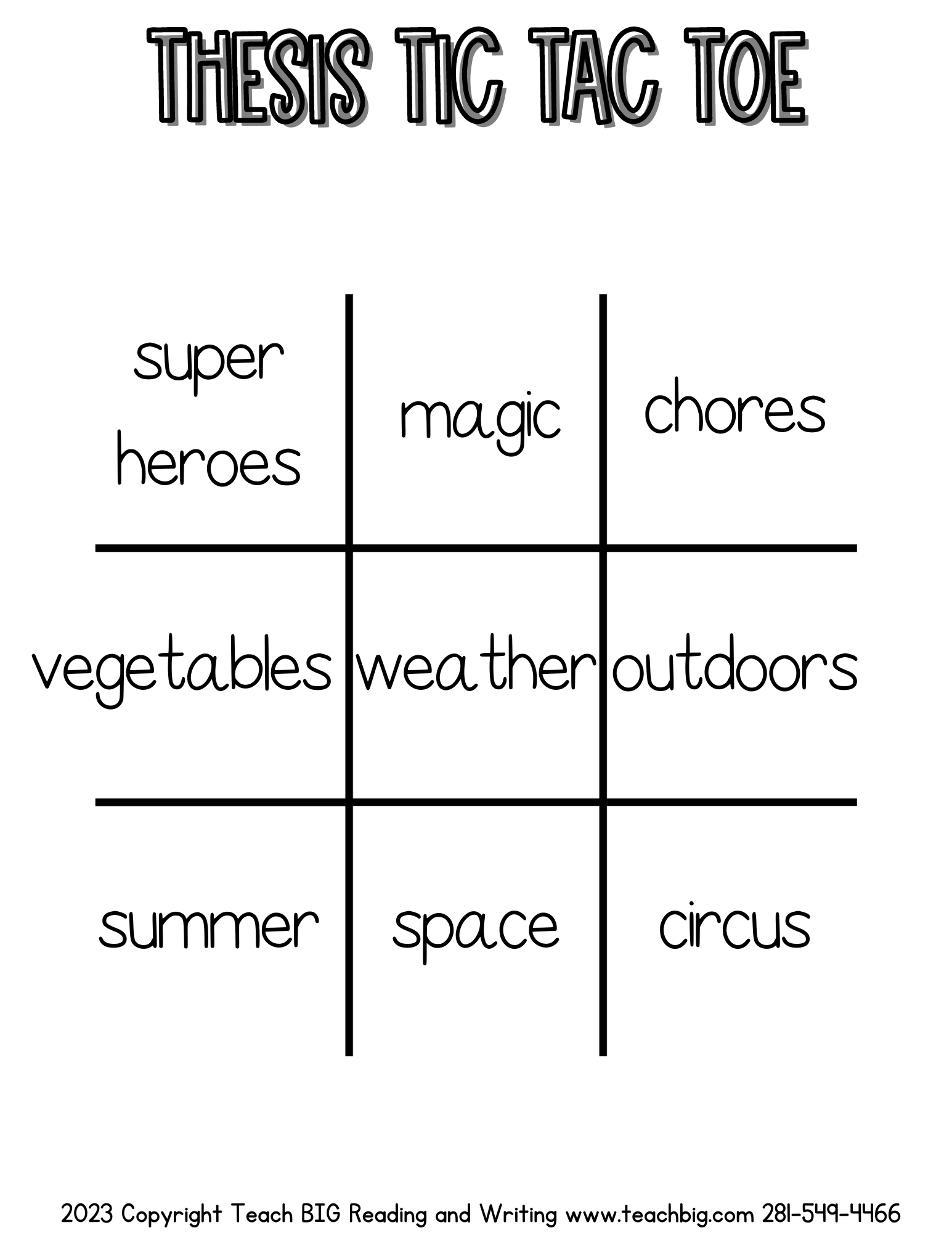 Thesis Tic Tac Toe - This Resource Is Great For Grades 4-6.