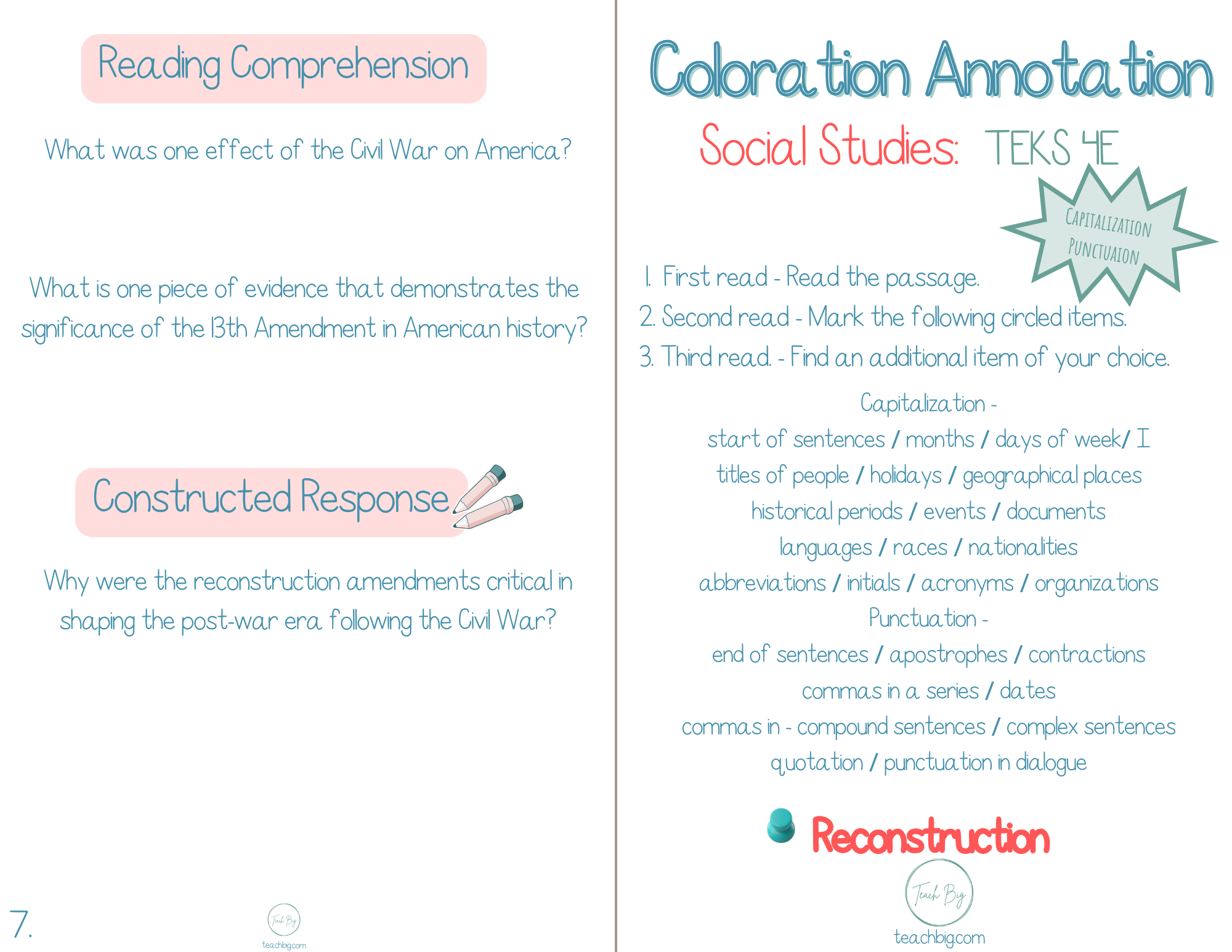 5Th Grade Coloration Annotation: Social Studies - Capitalization & Punctuation