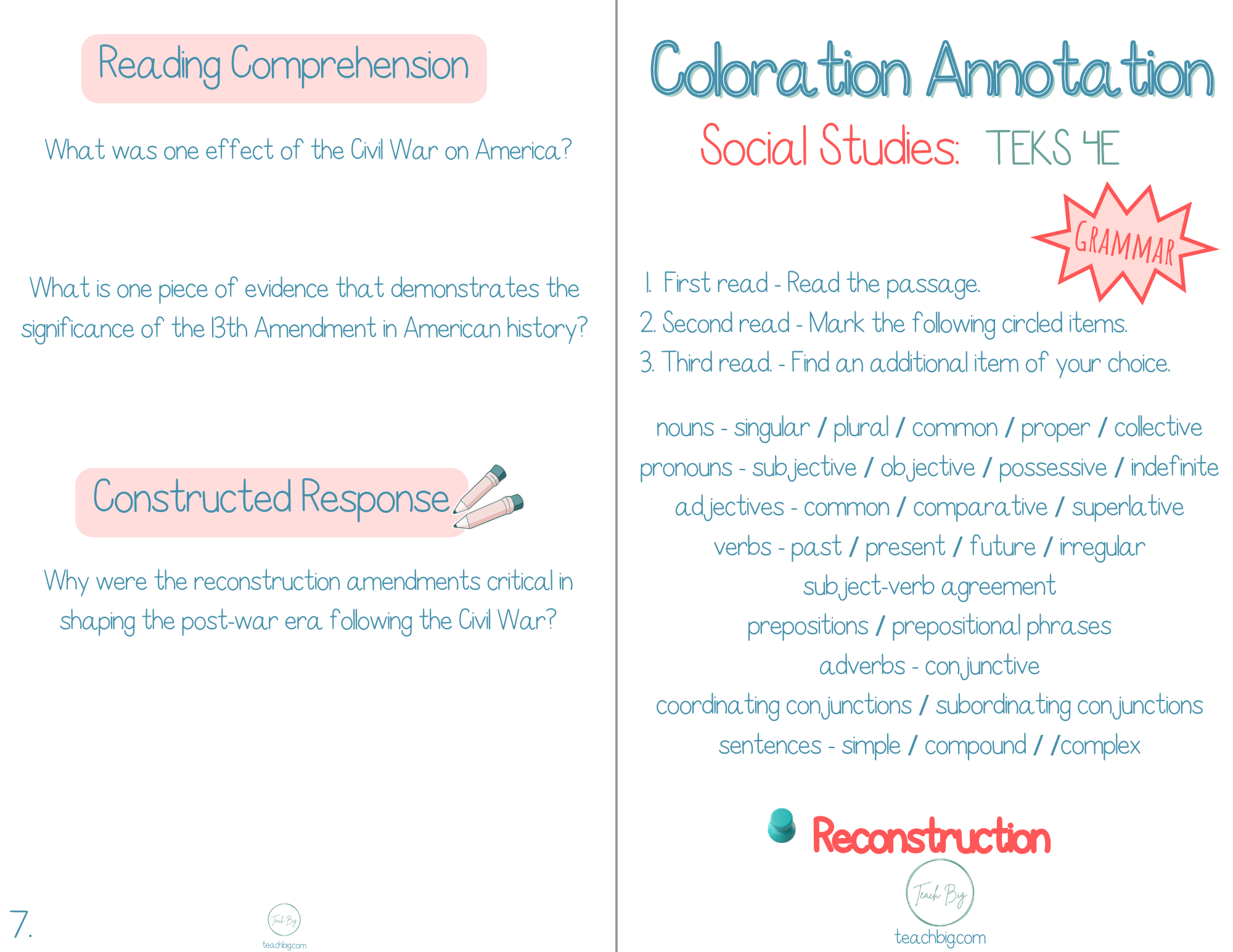 5Th Grade Coloration Annotation: Social Studies - Grammar