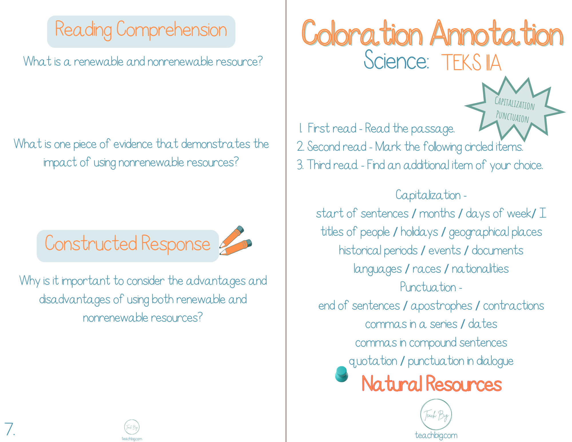 4Th Grade Coloration Annotation: Science - Capitalization & Punctuation