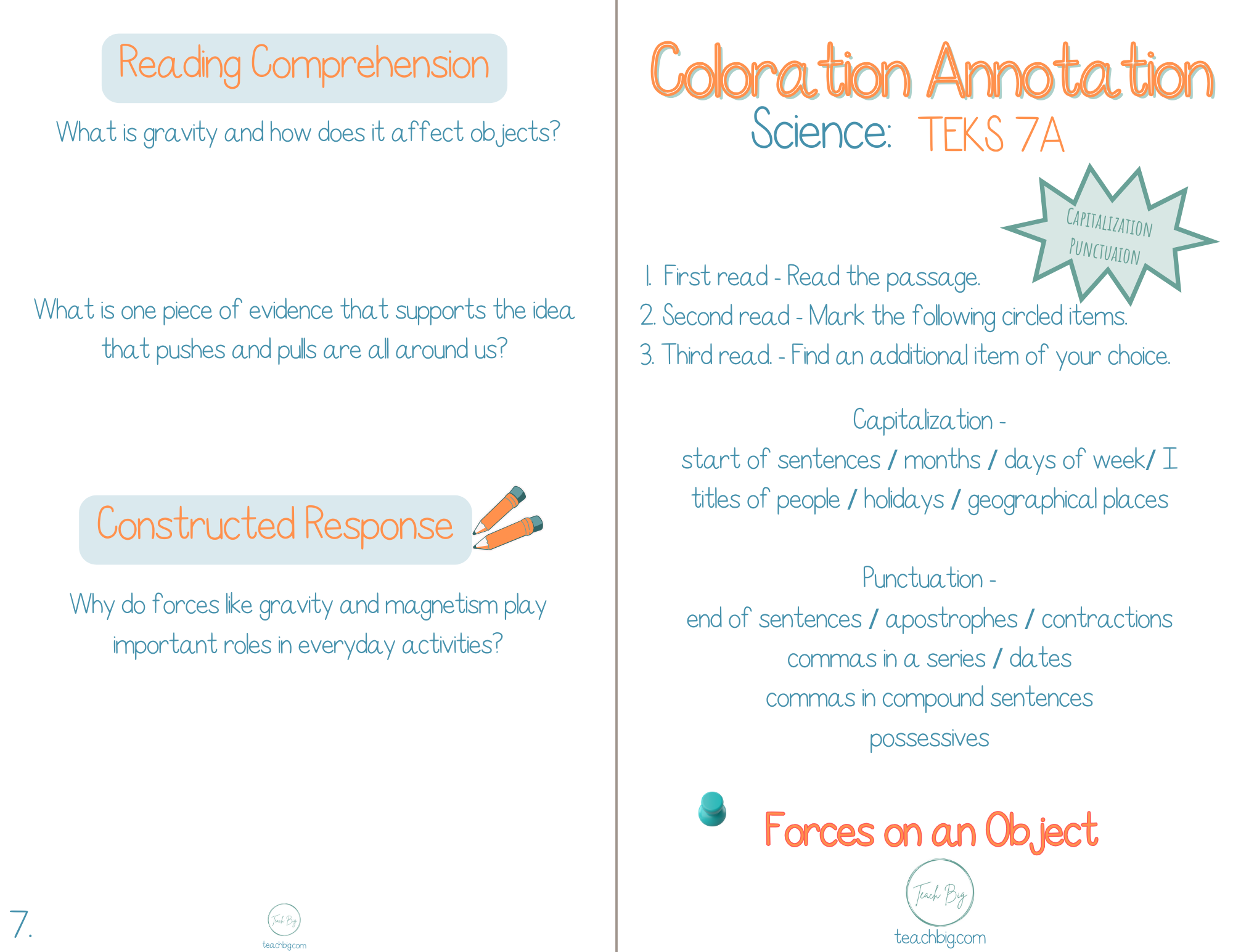 3Rd Grade Coloration Annotation: Science - Capitalization & Punctuation