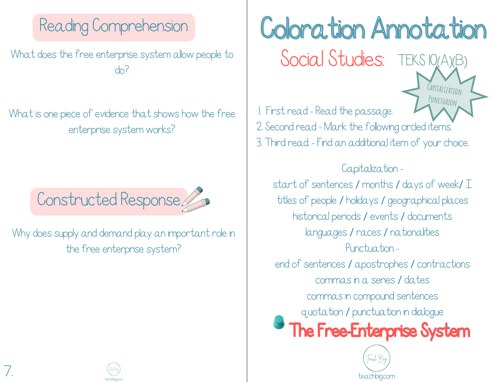 4Th Grade Coloration Annotation: Social Studies - Capitalization & Punctuation