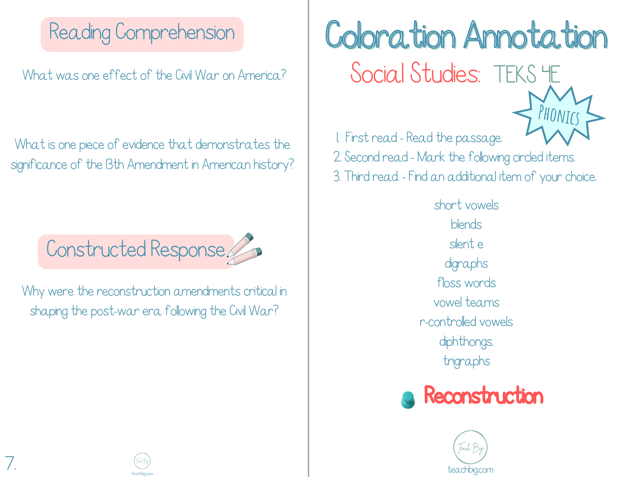 5Th Grade Coloration Annotation: Social Studies - Phonics