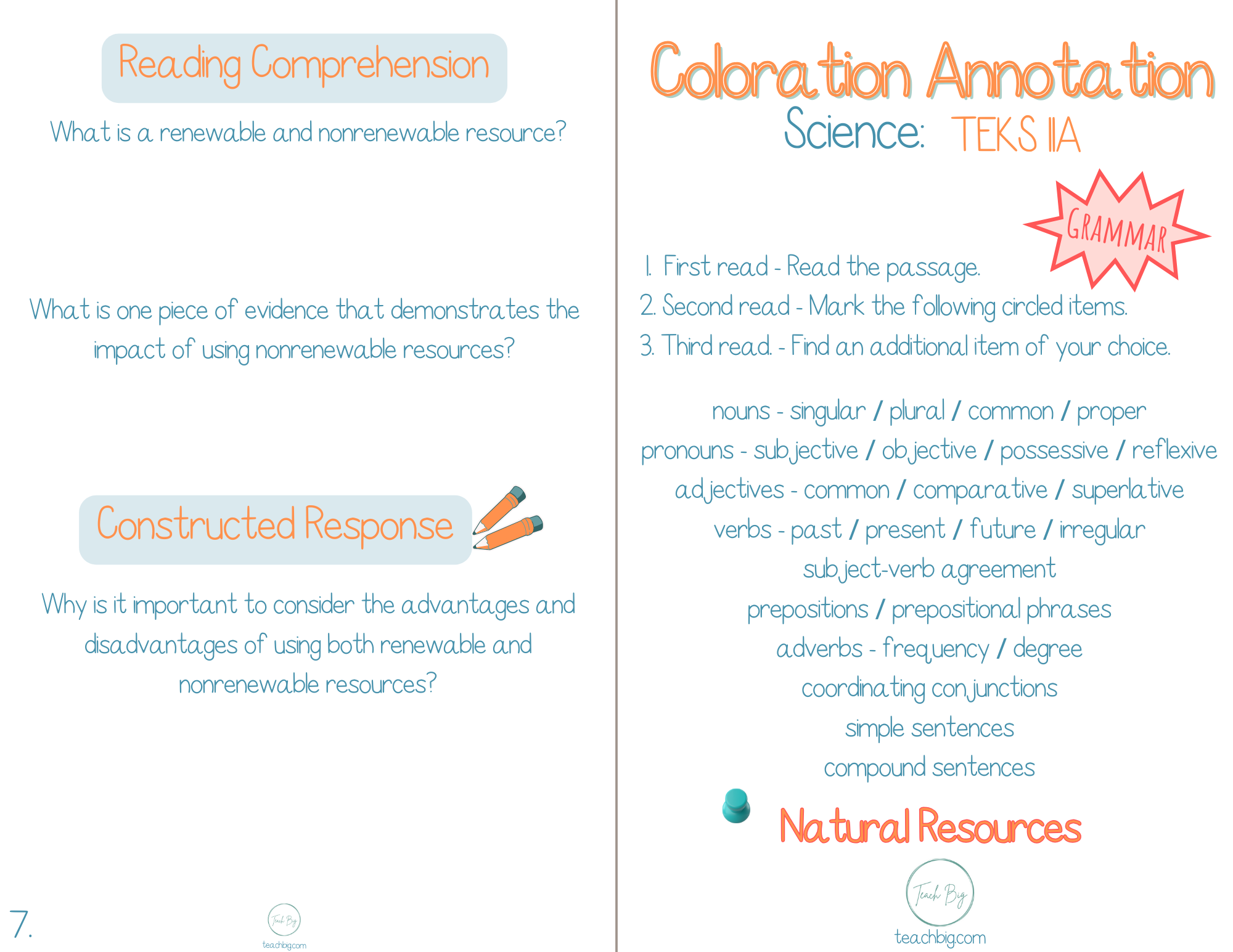 4Th Grade Coloration Annotation: Science - Grammar