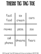 Thesis Tic Tac Toe - This Resource Is Great For Grades 4-6.