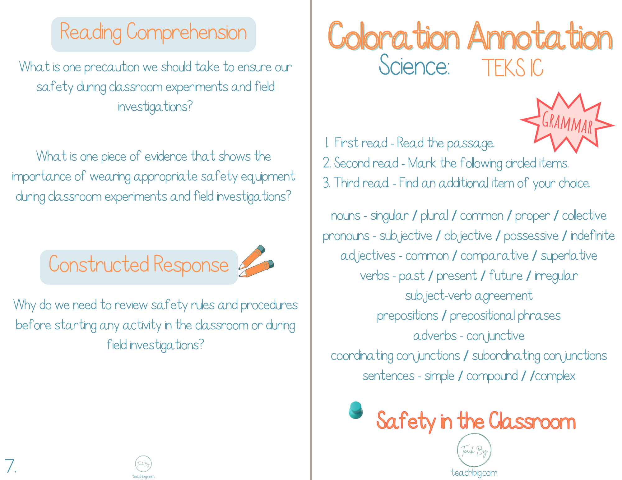 5Th Grade Coloration Annotation: Science - Grammar