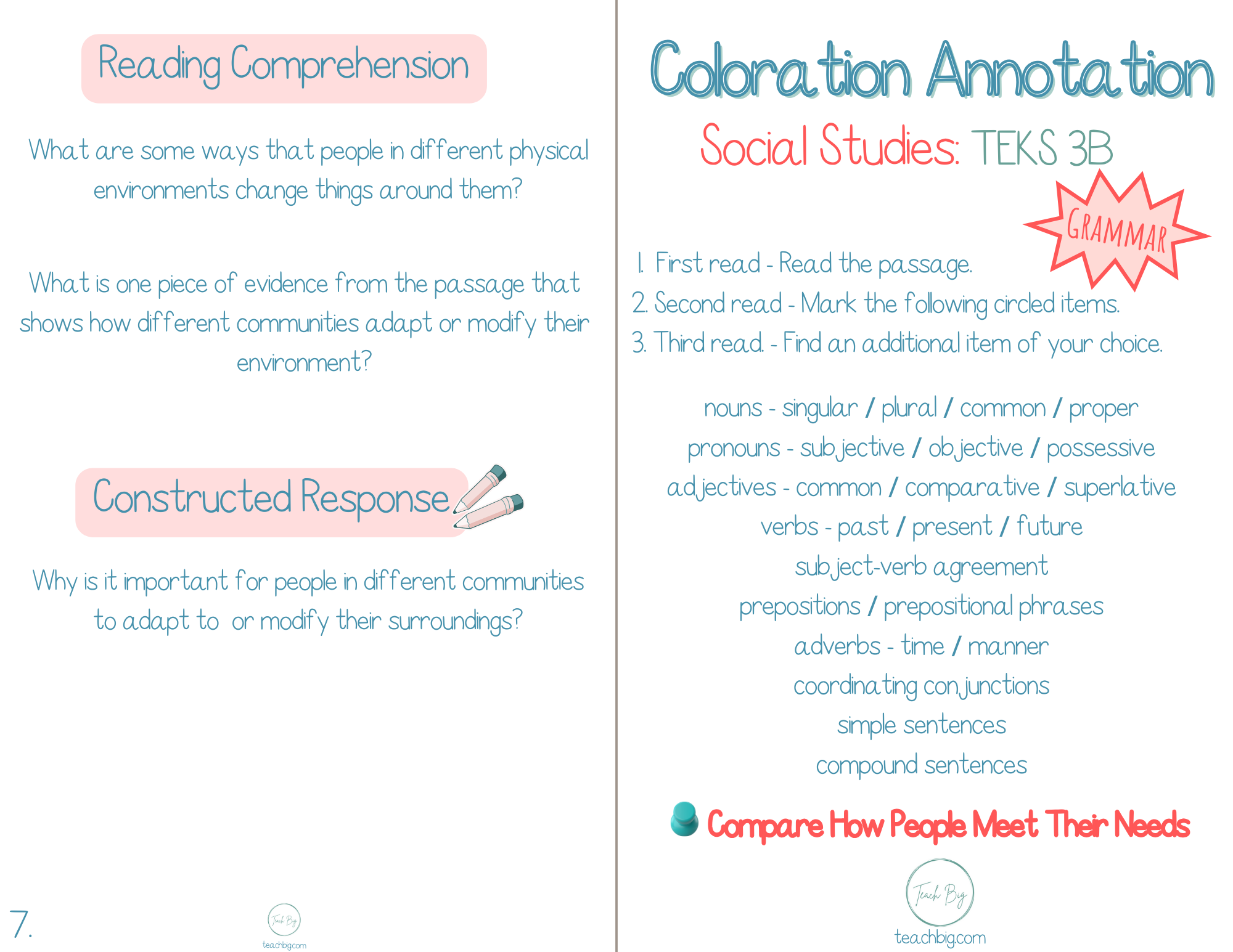 3Rd Grade Coloration Annotation: Social Studies - Grammar