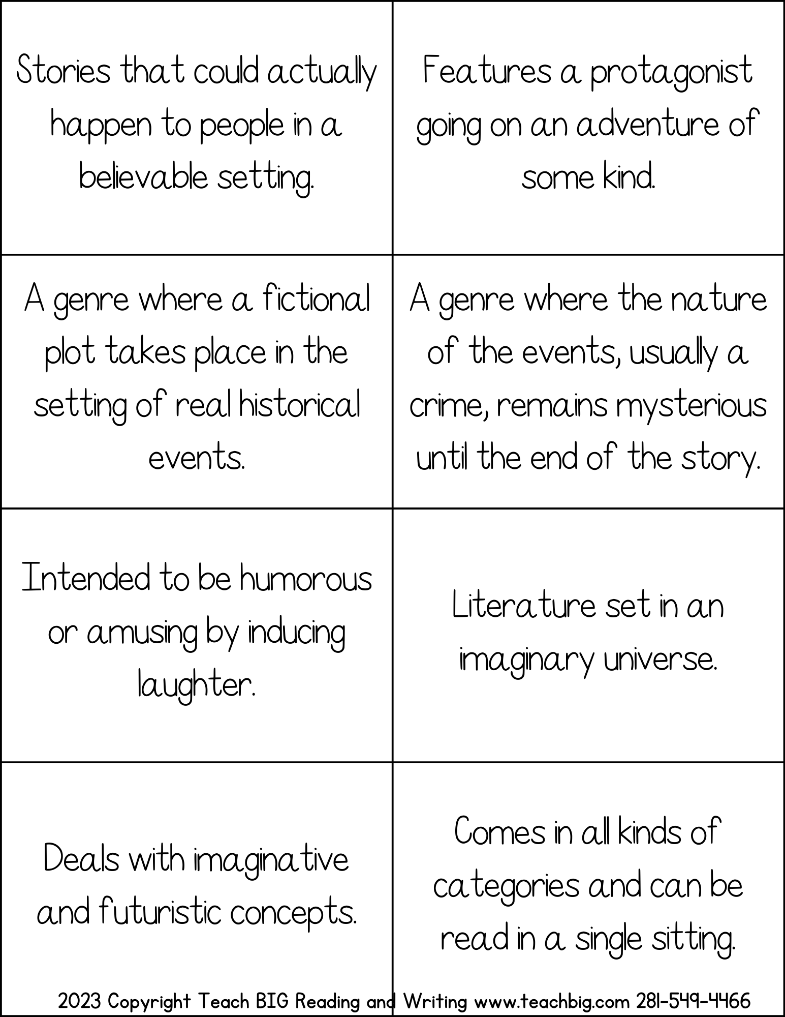 Genres Bingo - This Resource Is Great For Grades 7-8.