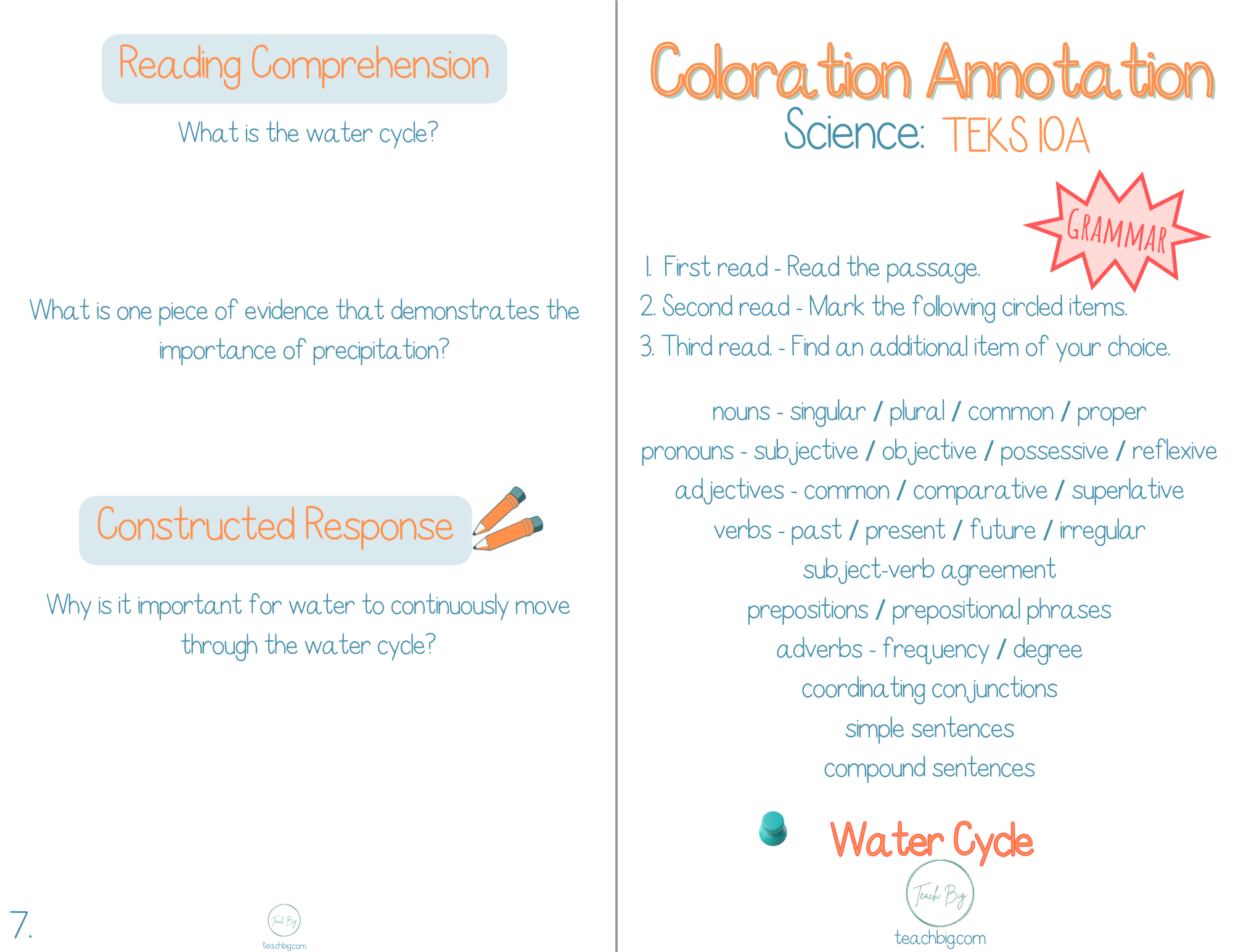 4Th Grade Coloration Annotation: Science - Grammar