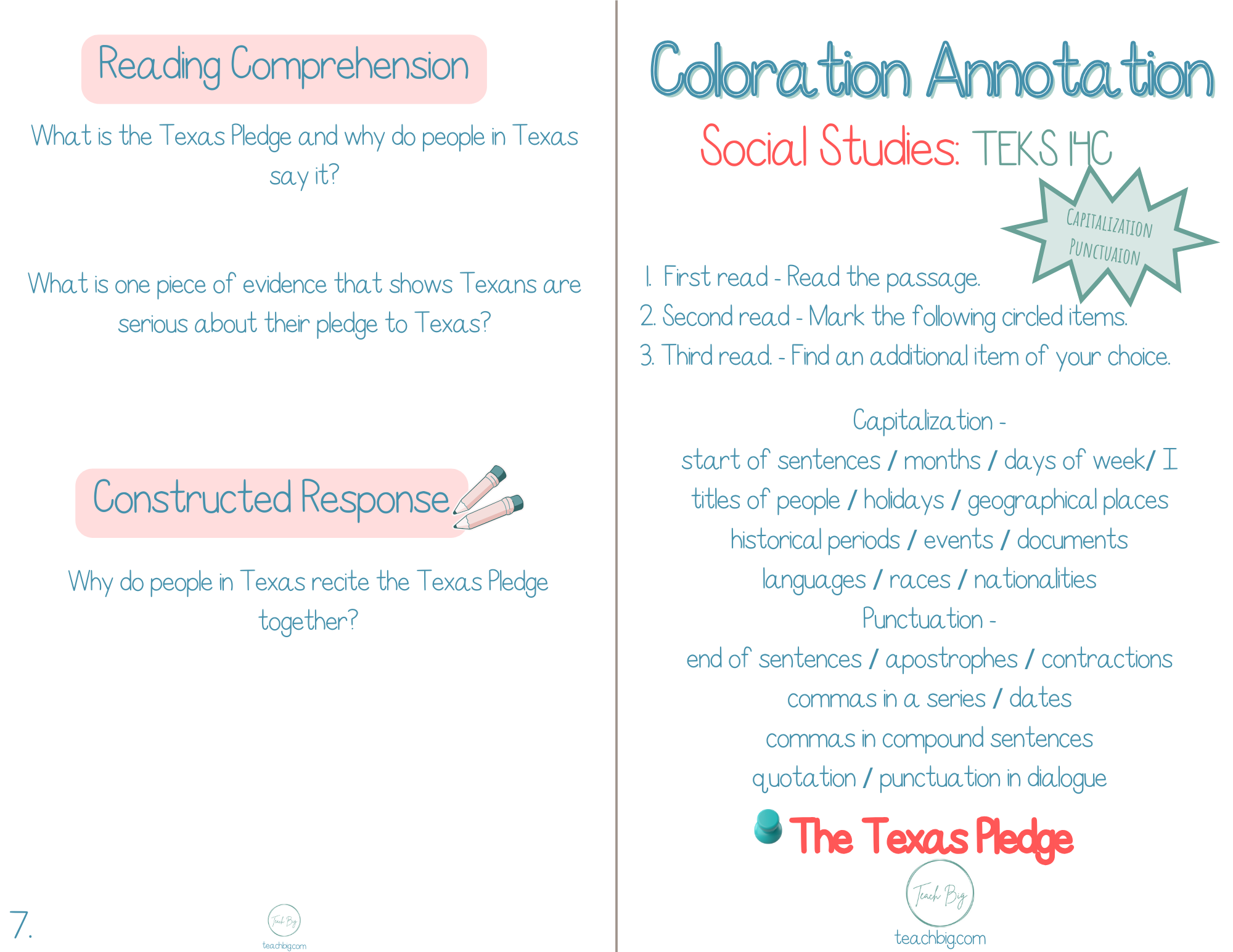 4Th Grade Coloration Annotation: Social Studies - Capitalization & Punctuation