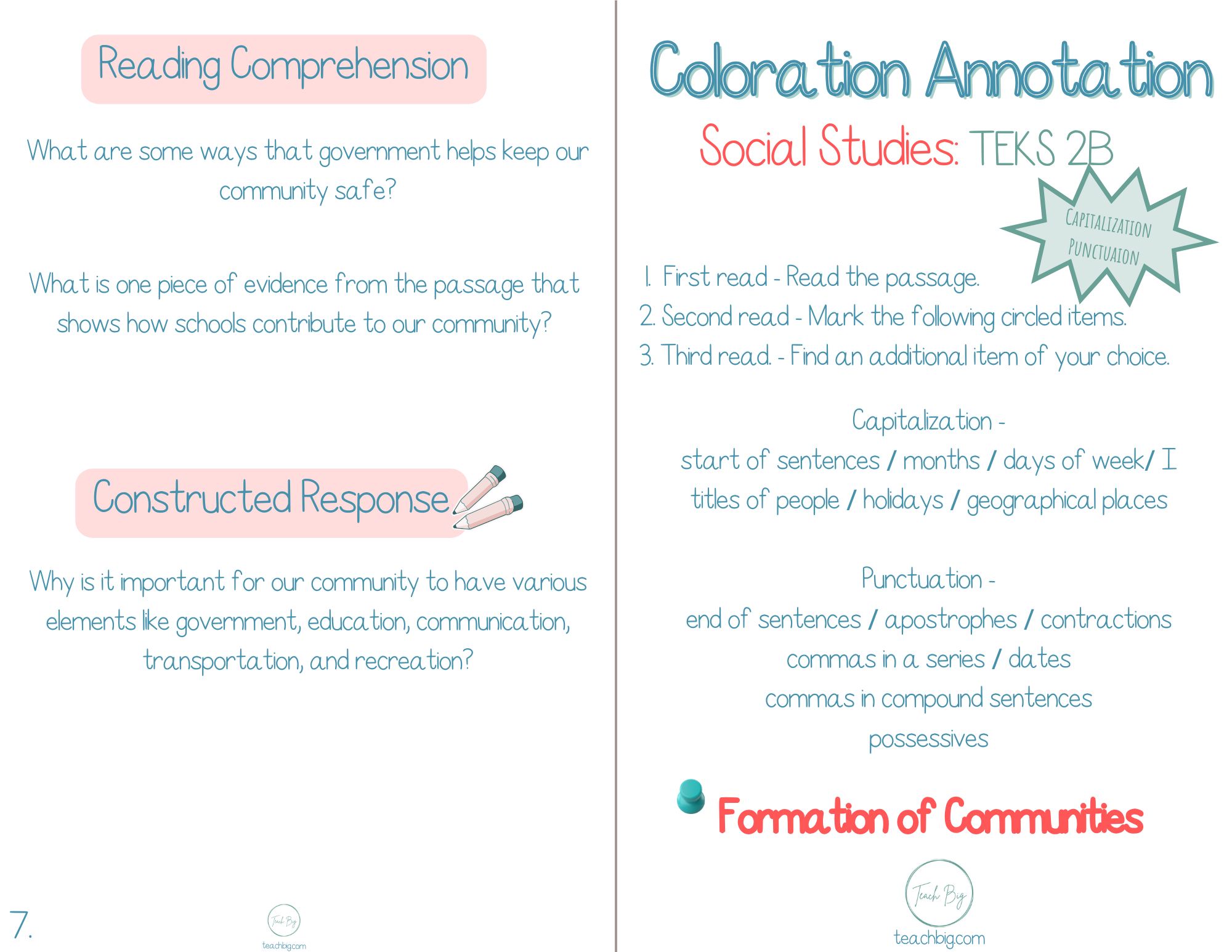 3Rd Grade Coloration Annotation: Social Studies - Capitalization & Punctuation