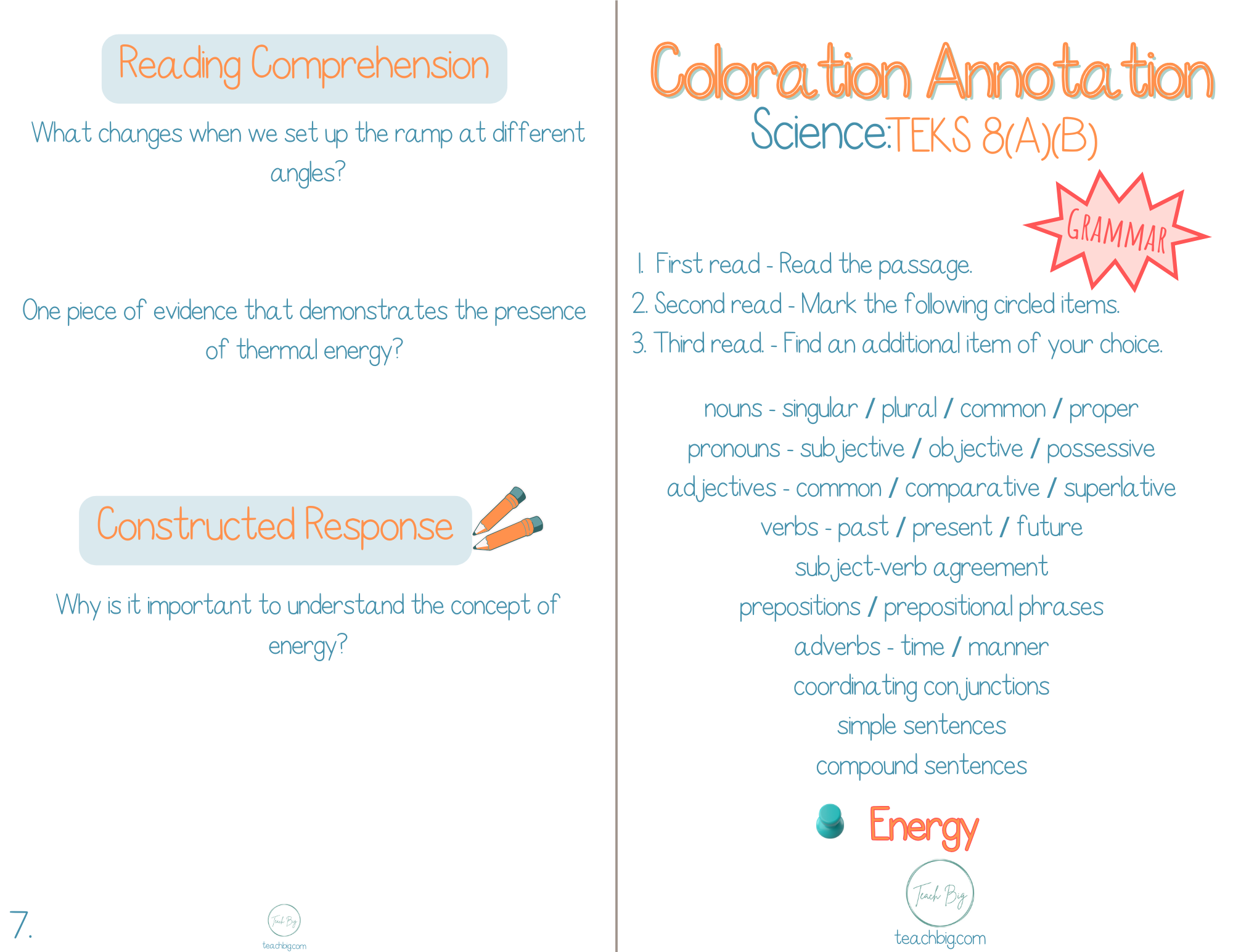 3Rd Grade Coloration Annotation: Science - Grammar