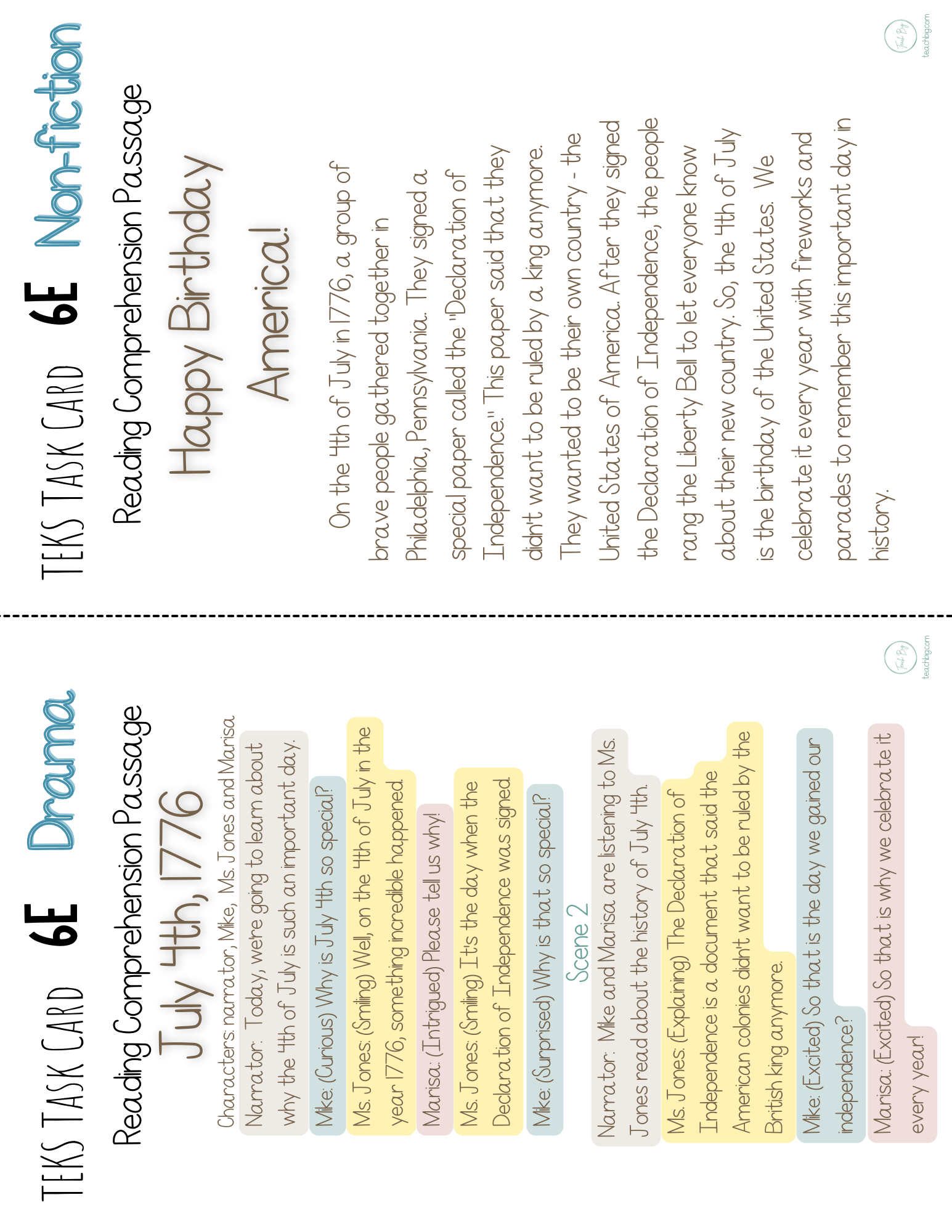 Teks Task Cards: 6E Dual Passage – Social Studies Set 4