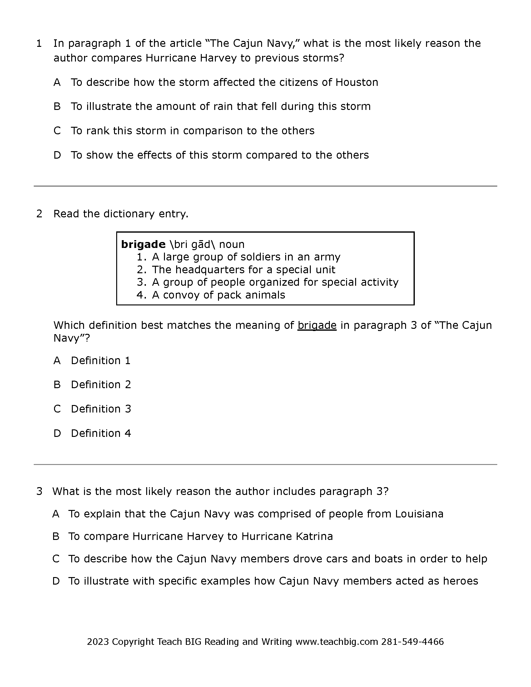 Passage Practice: Set 7 - 4Th Grade