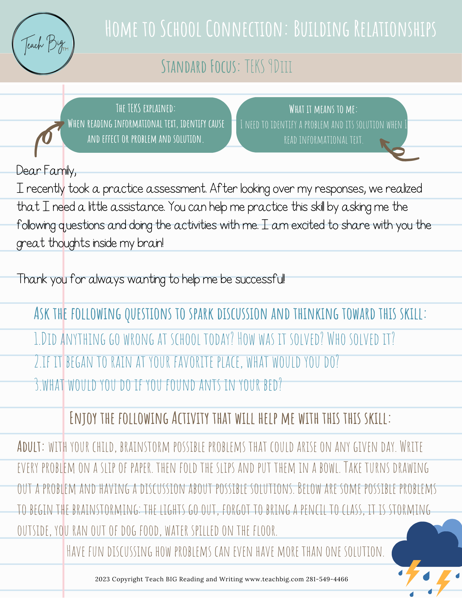 Home To School - Teks 9Diii | This Teks-Specific Letter Can Be Used Based On Data You Have Gathered