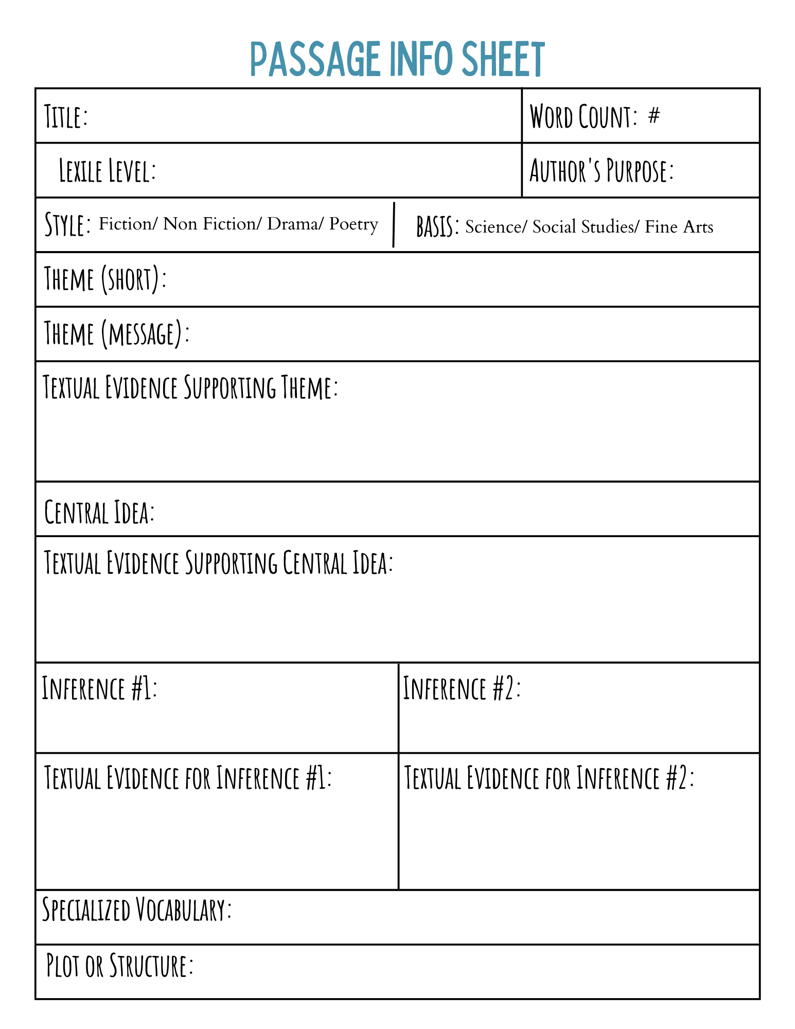 Passage Info Sheet