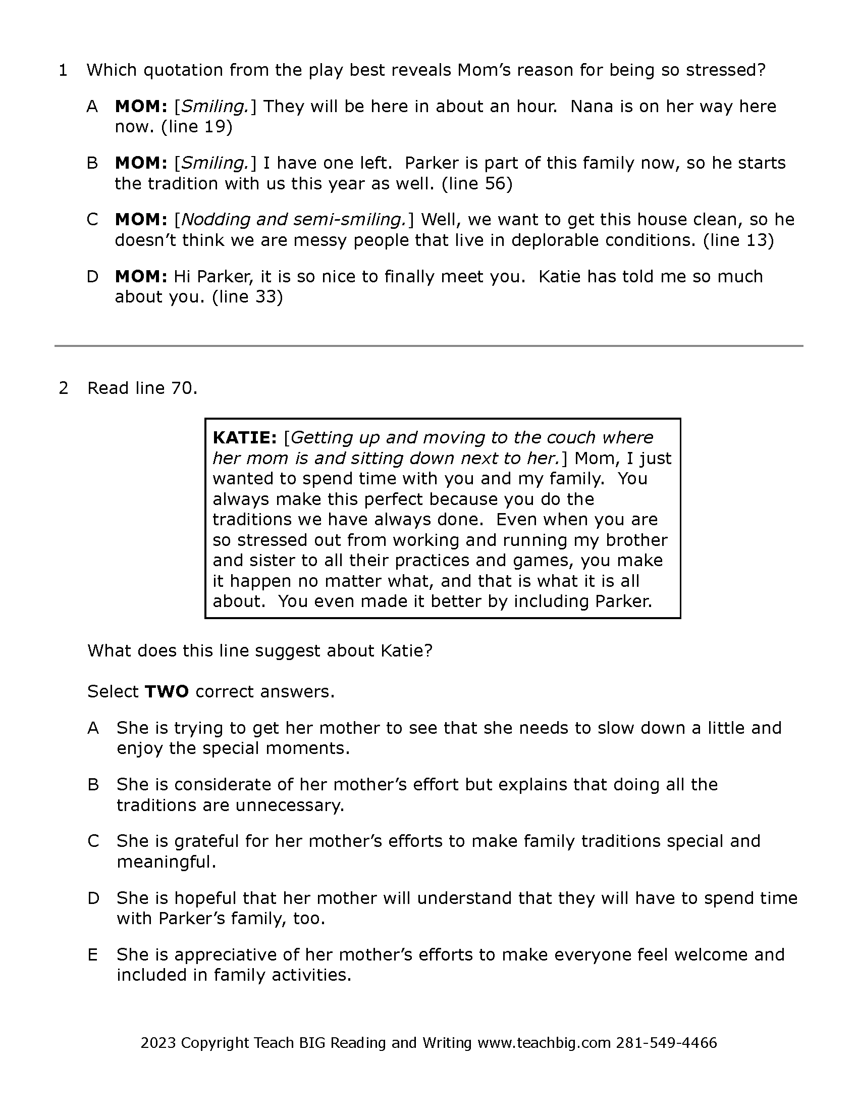 Passage Practice: Drama - 10Th Grade Home For The Holidays