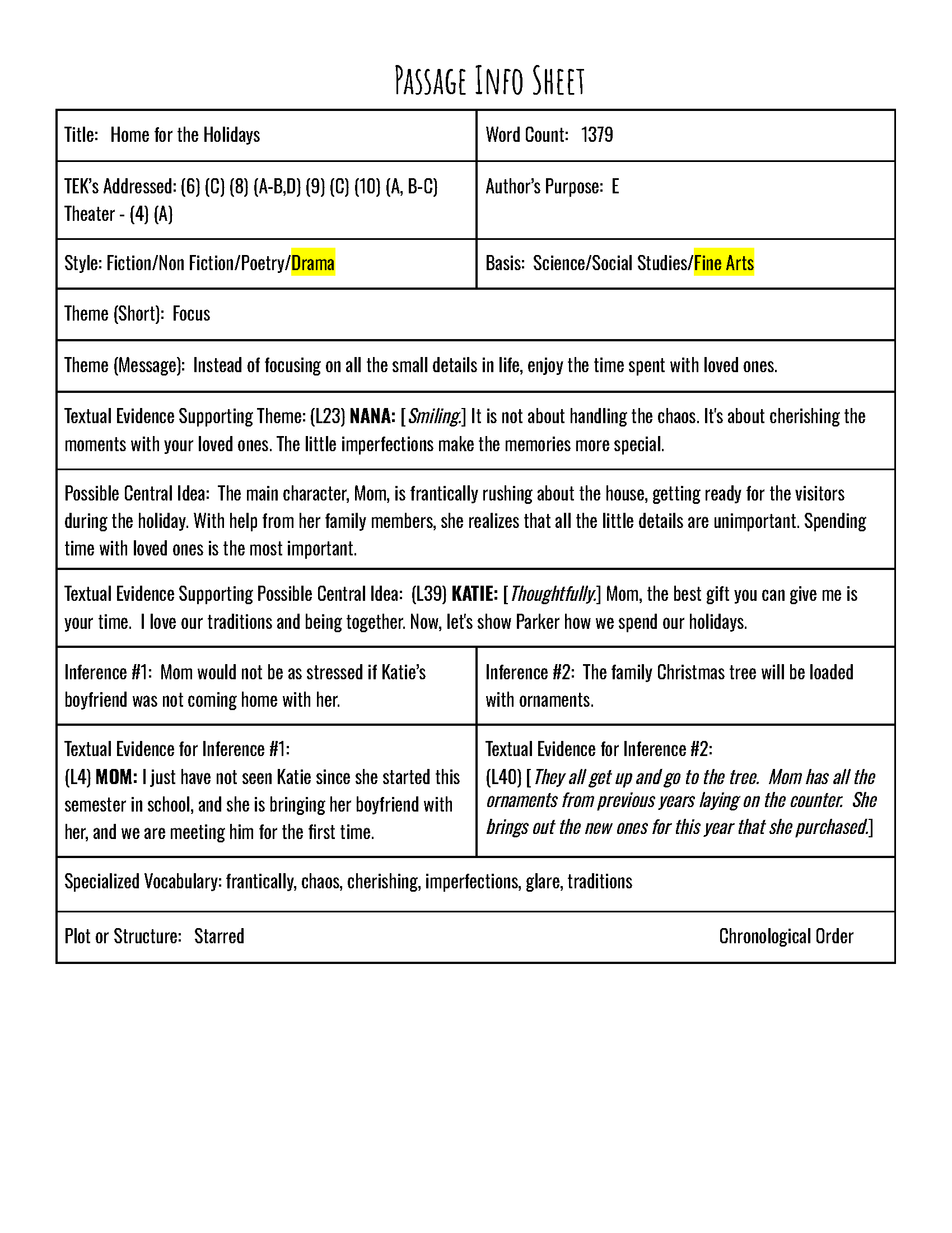 Passage Practice: Drama - 4Th Grade Home For The Holidays | Spanish