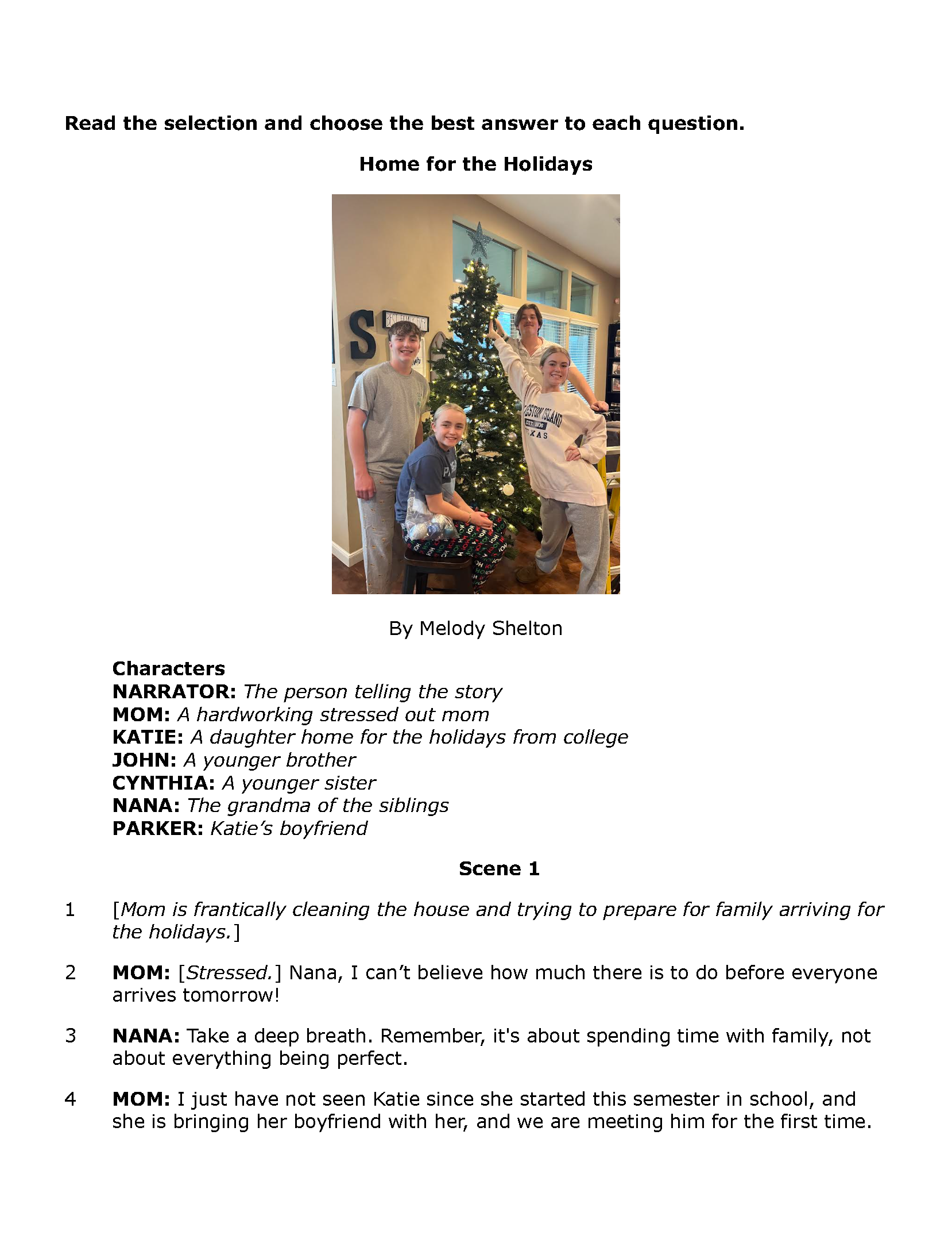 Passage Practice: Drama - 5Th Grade Home For The Holidays