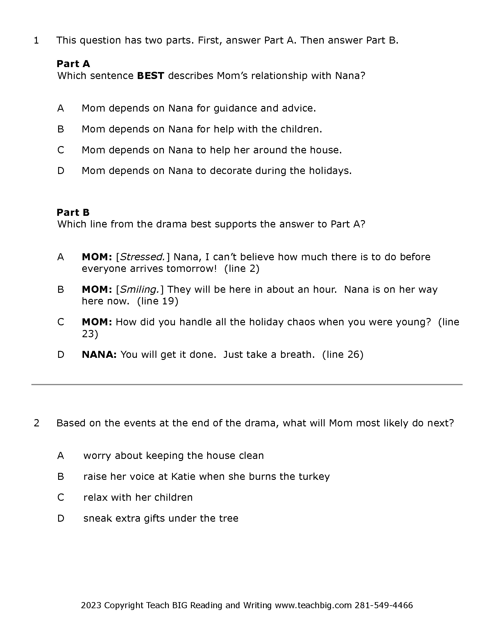 Passage Practice: Drama - 5Th Grade Home For The Holidays