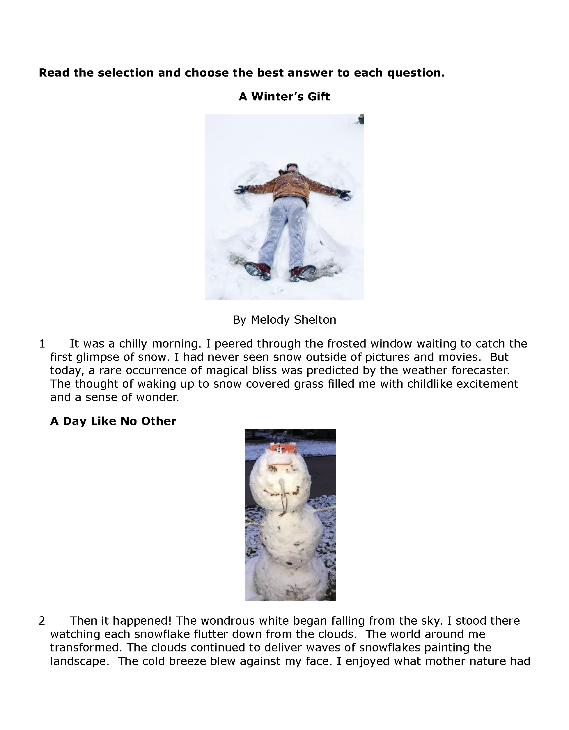 Passage Practice: Fiction - 3Rd Grade A Winter’s Gift